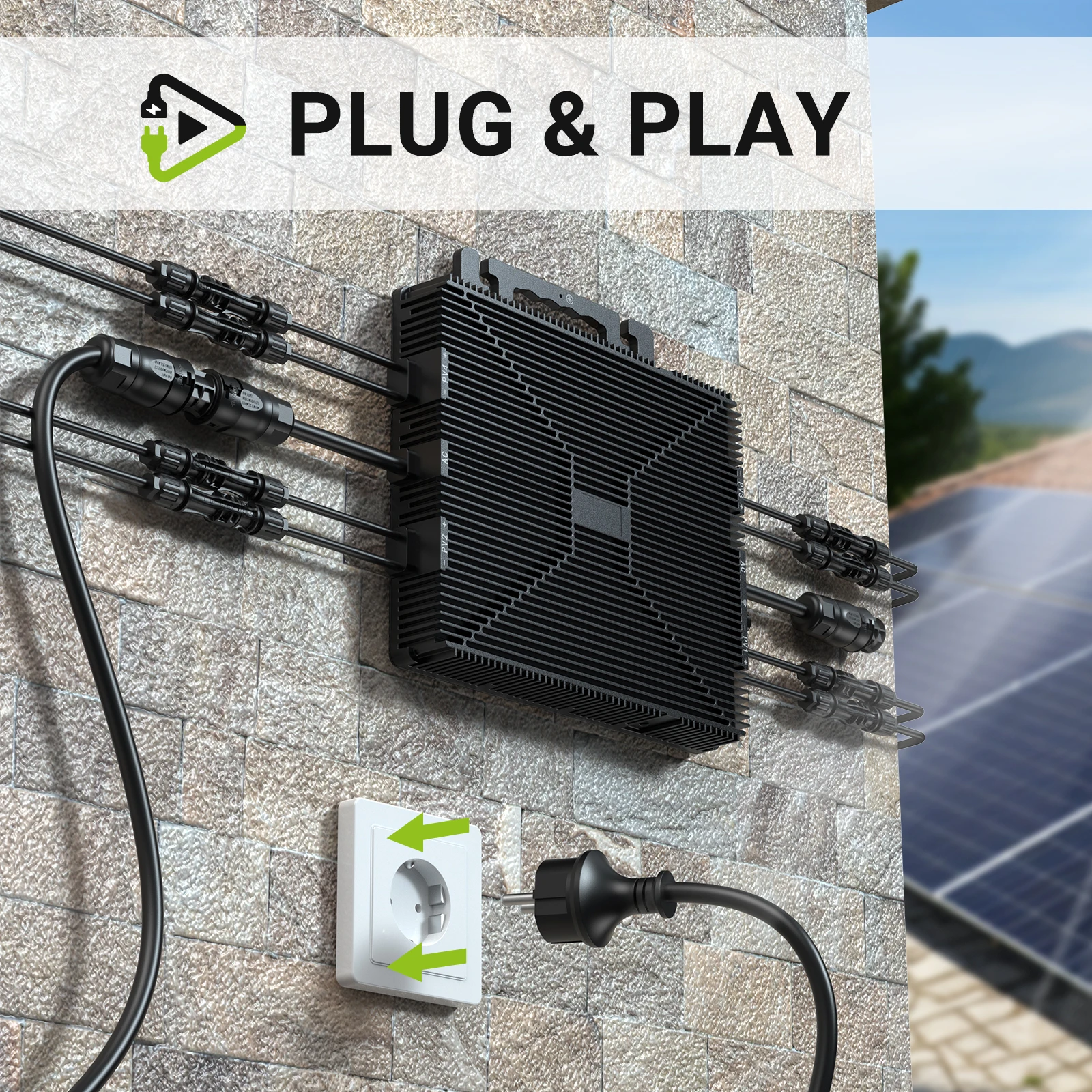 2000W Micro Inverter with 4 Mppt, Wi-Fi, Ip67 for 280W-650W Solar Modules – 96% Efficiency, for Home & Balcony Use, 5m Ac Cable