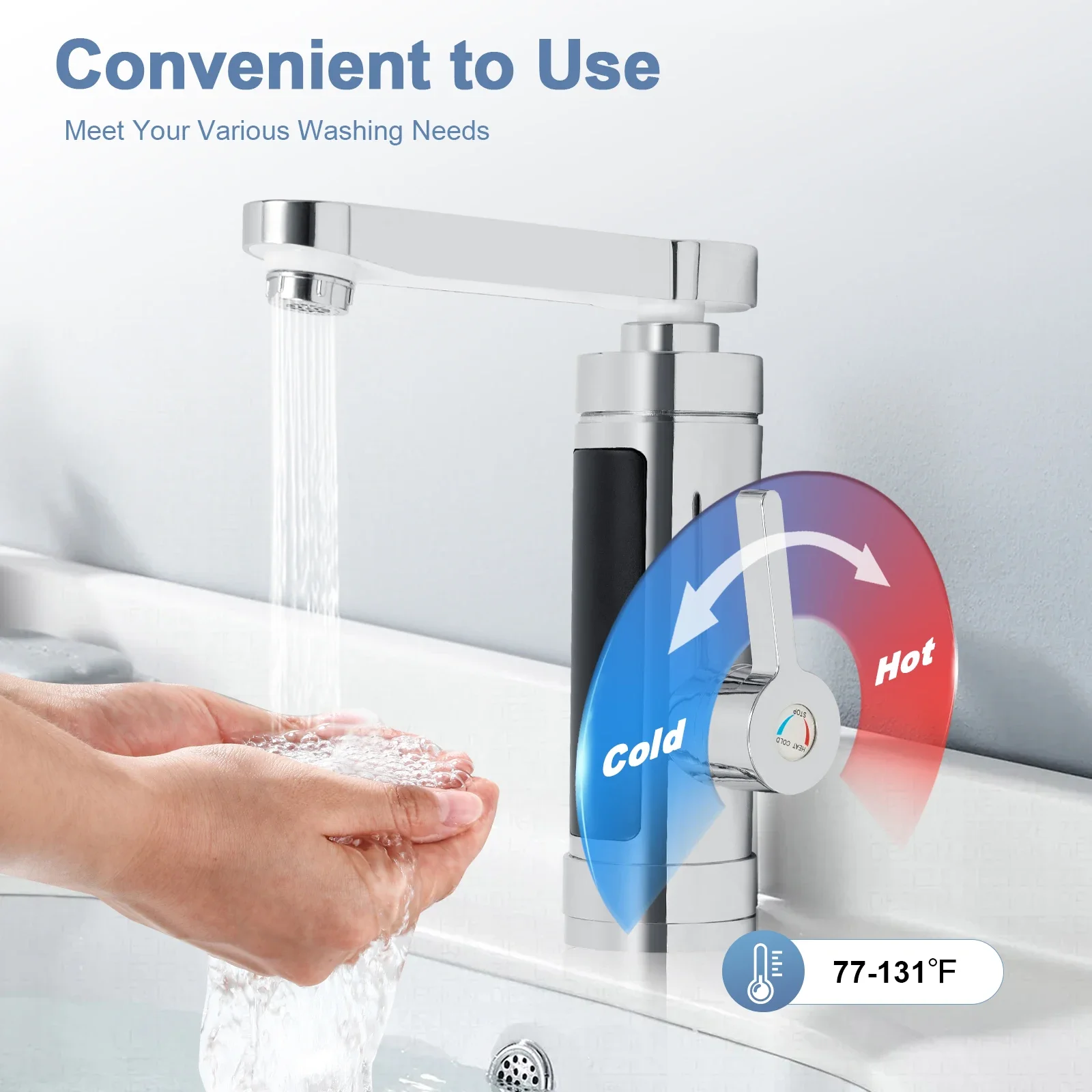Electric water faucet, instant hot water faucet, electric water faucet with digital, adjustable temperature faucet, silver