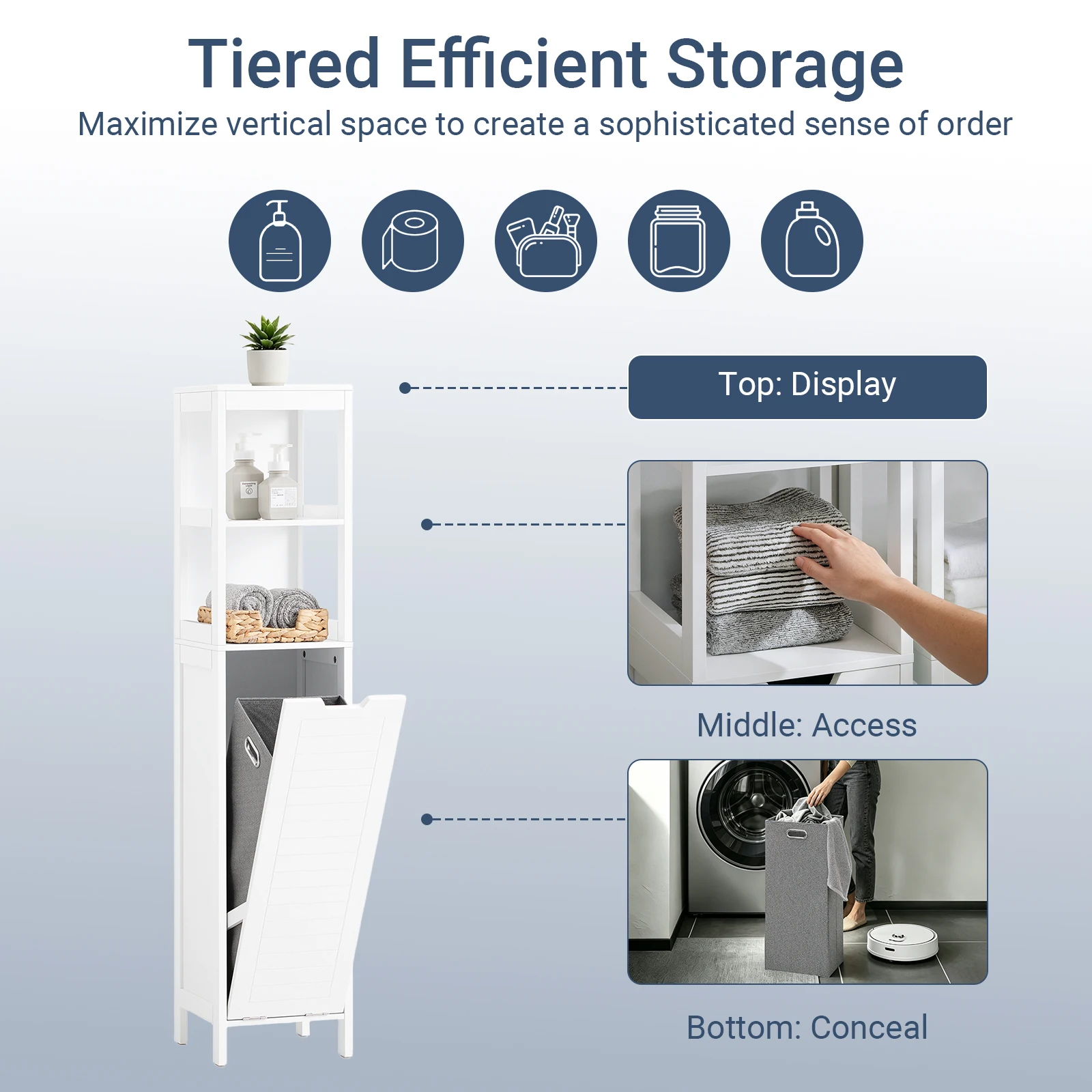 Sobuy Bzr123-W Tall Cabinet with Pull-Out Laundry Bag Bathroom Cabinet Bath Cabinet Narrow Laundry Cabinet Bathroom Shelf