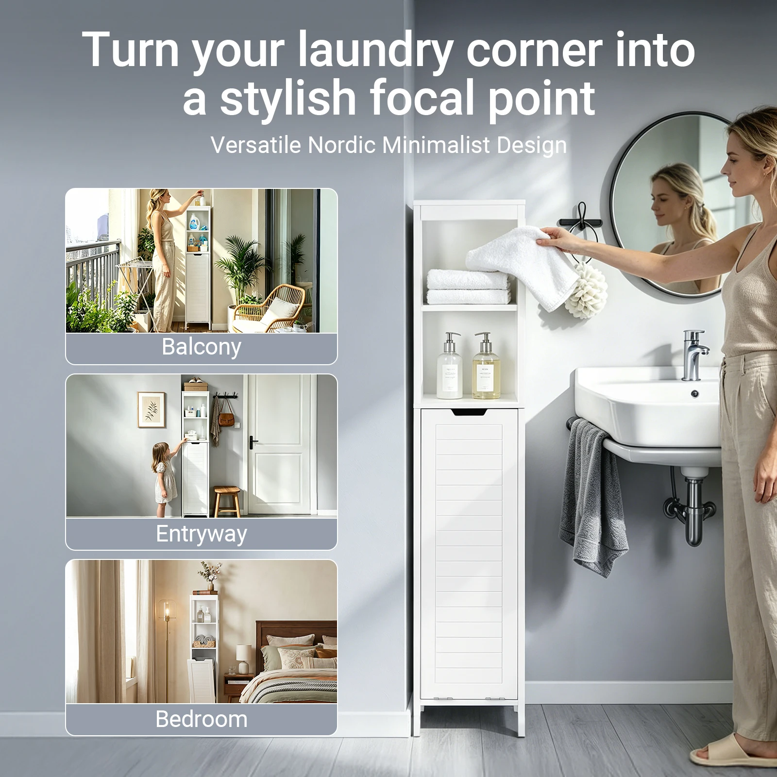 Sobuy Bzr123-W Tall Cabinet with Pull-Out Laundry Bag Bathroom Cabinet Bath Cabinet Narrow Laundry Cabinet Bathroom Shelf