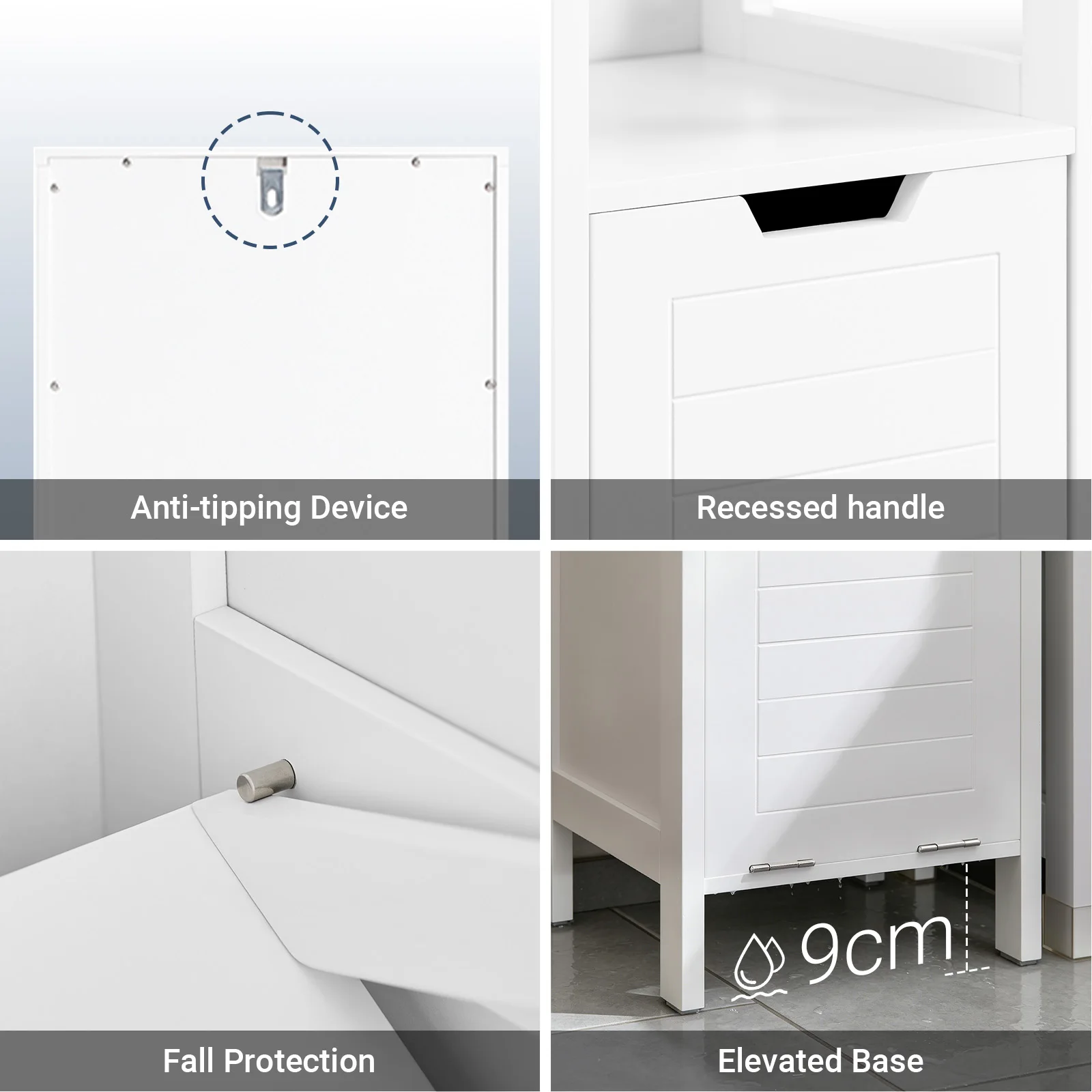 Sobuy Bzr123-W Tall Cabinet with Pull-Out Laundry Bag Bathroom Cabinet Bath Cabinet Narrow Laundry Cabinet Bathroom Shelf
