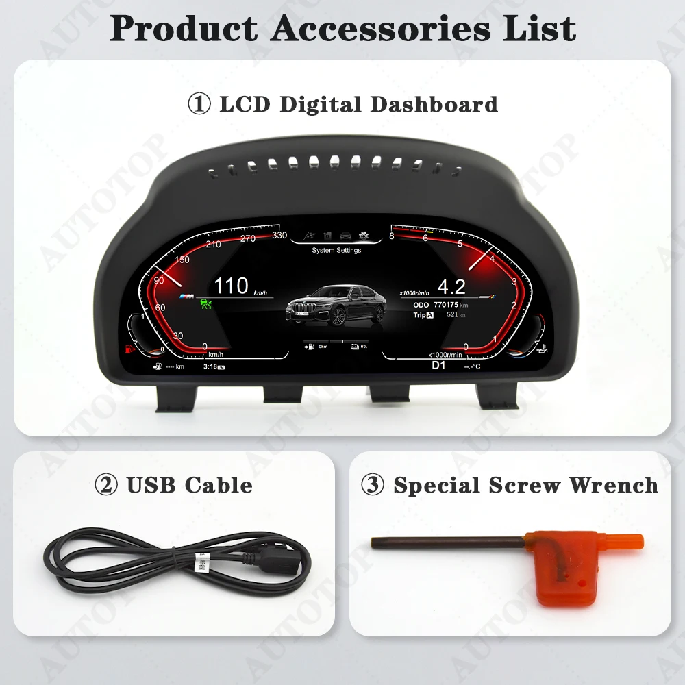 AUTOTOP 12.3"1920*720P LCD Digital Dash Aftermarket Digital Gauge Cluster For X3 F25/X4 F26 X5 F15/X6 F16 NBT EVO Without HUD