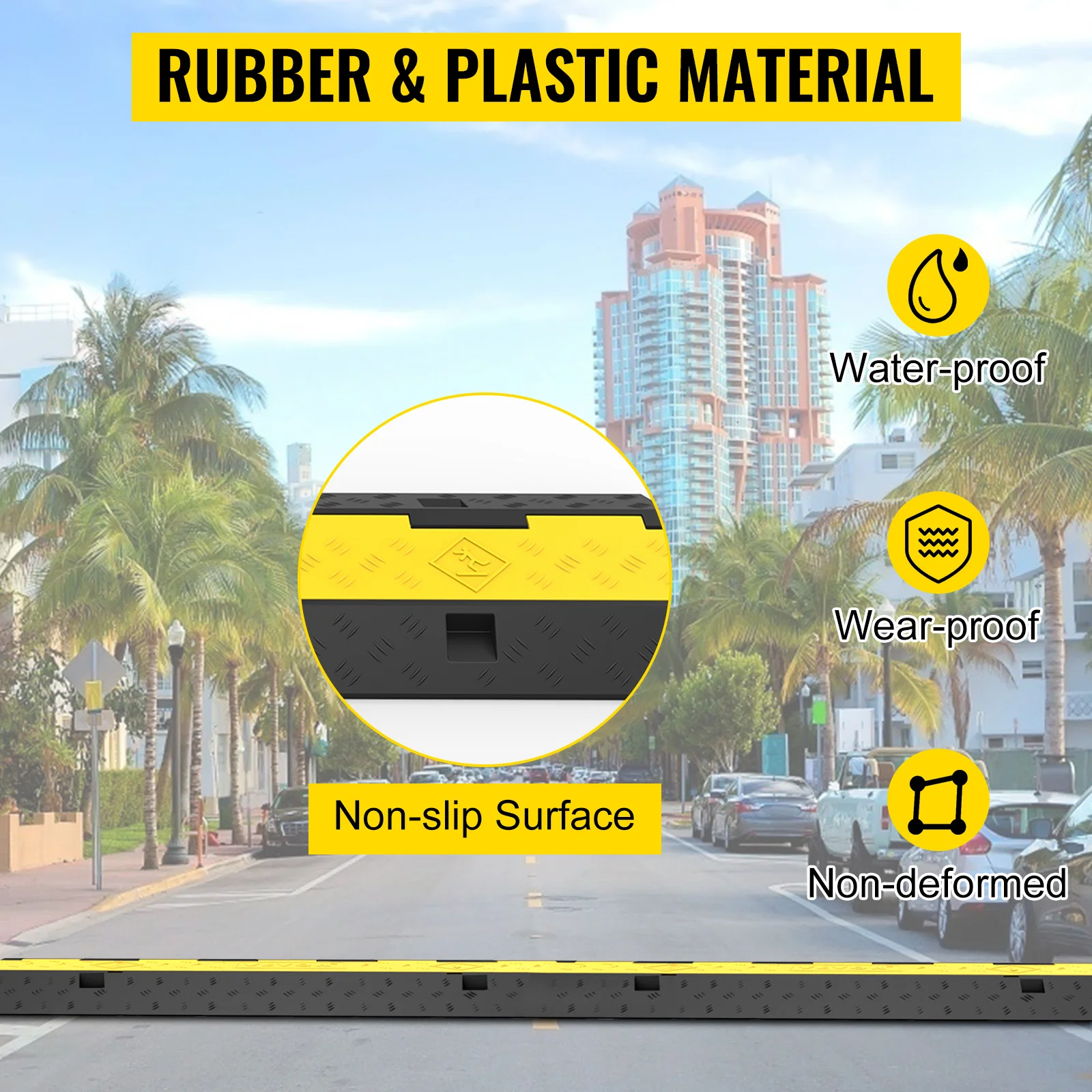 SucceBuy 2 Channel Cable Protector Ramp Wire Cable Cover Cord Guard Rubber + PVC 11000LBS Speed Bump Parking Driveway Traffic