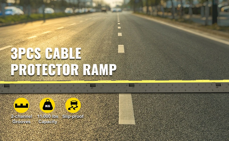 SucceBuy 2 Channel Cable Protector Ramp Wire Cable Cover Cord Guard Rubber + PVC 11000LBS Speed Bump Parking Driveway Traffic