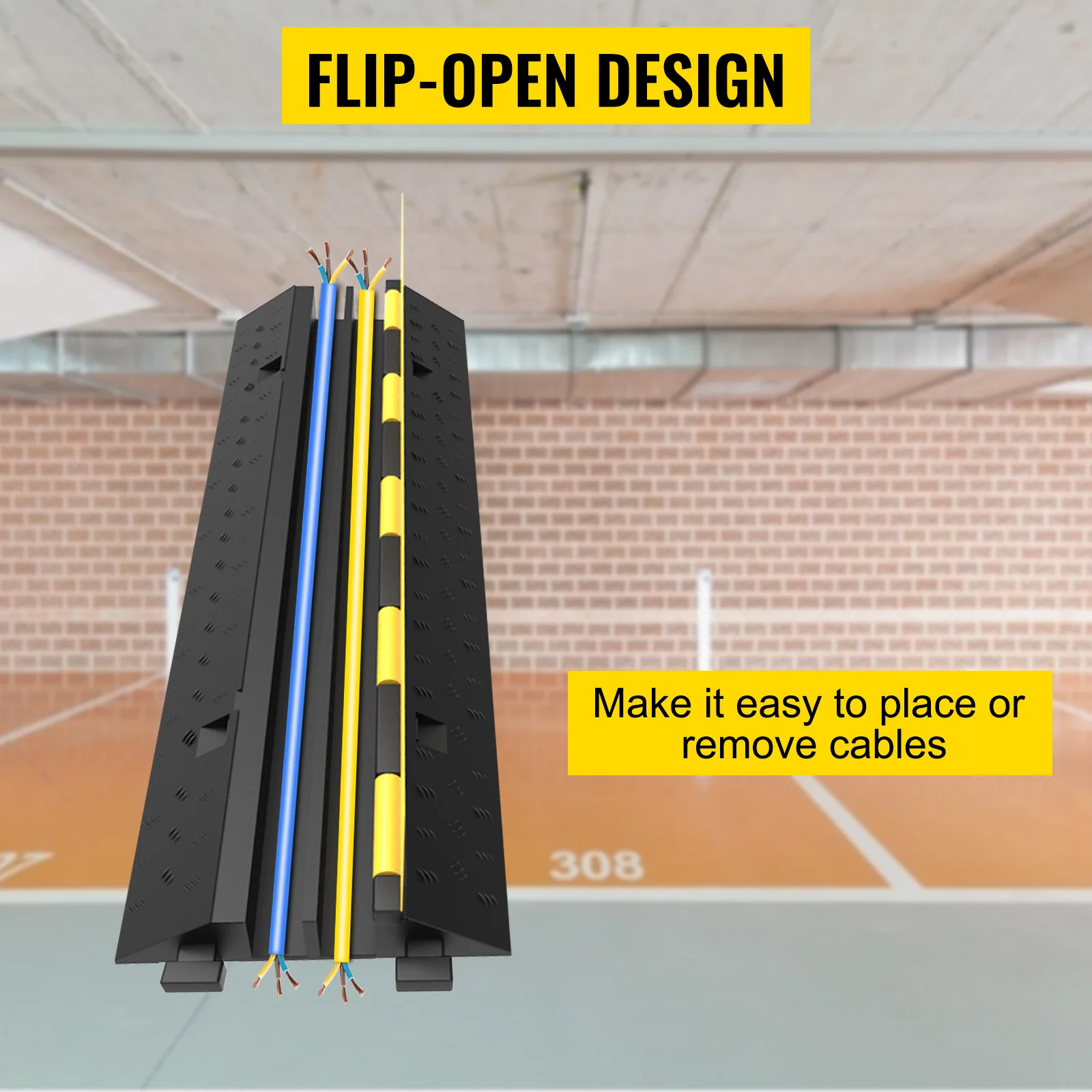 SucceBuy 2 Channel Cable Protector Ramp Wire Cable Cover Cord Guard Rubber + PVC 11000LBS Speed Bump Parking Driveway Traffic