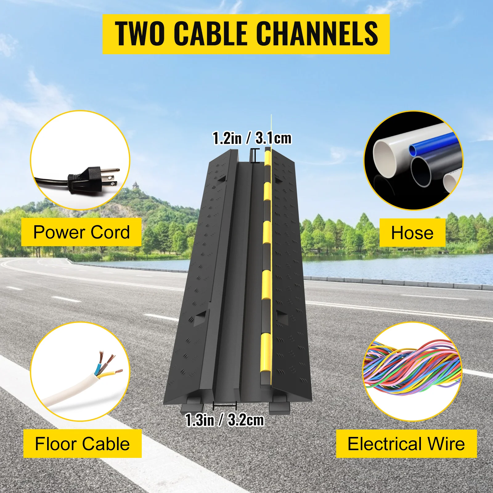 SucceBuy 2 Channel Cable Protector Ramp Wire Cable Cover Cord Guard Rubber + PVC 11000LBS Speed Bump Parking Driveway Traffic