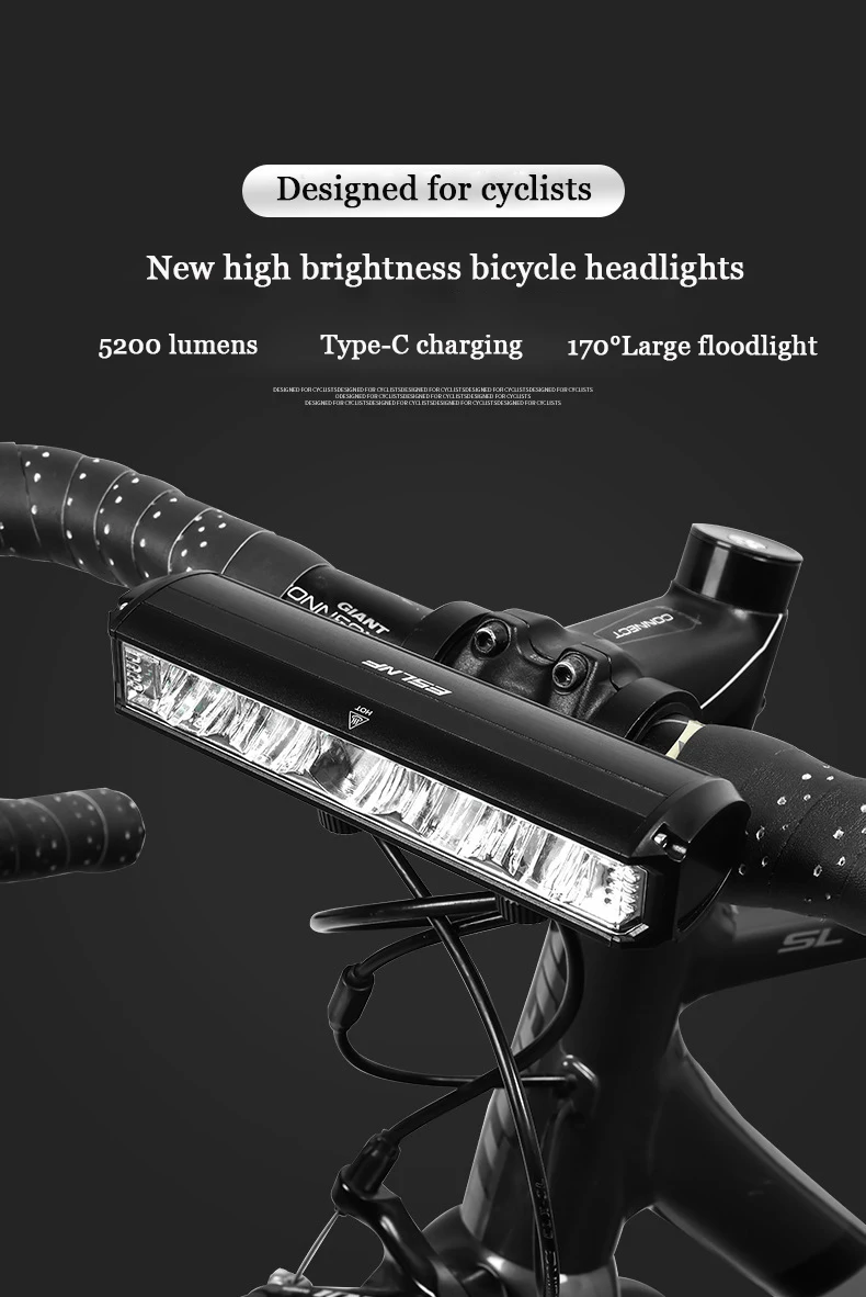 Bike Front Light, 5200 Lumens 8000mAh Waterproof Night Riding Torch USB Charging Road Bike Light Accessories Cycling Equipment
