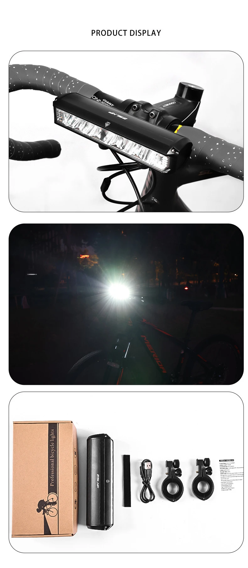 Bike Front Light, 5200 Lumens 8000mAh Waterproof Night Riding Torch USB Charging Road Bike Light Accessories Cycling Equipment