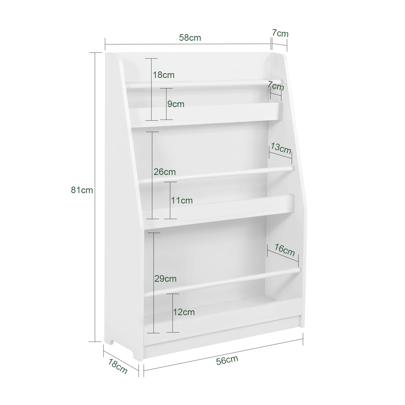 Sobuy Kmb45-W Kids' Shelf Bookcase Children's Bookshelf Wall Shelf Storage Rack with 3 Shelves for Books and Decor