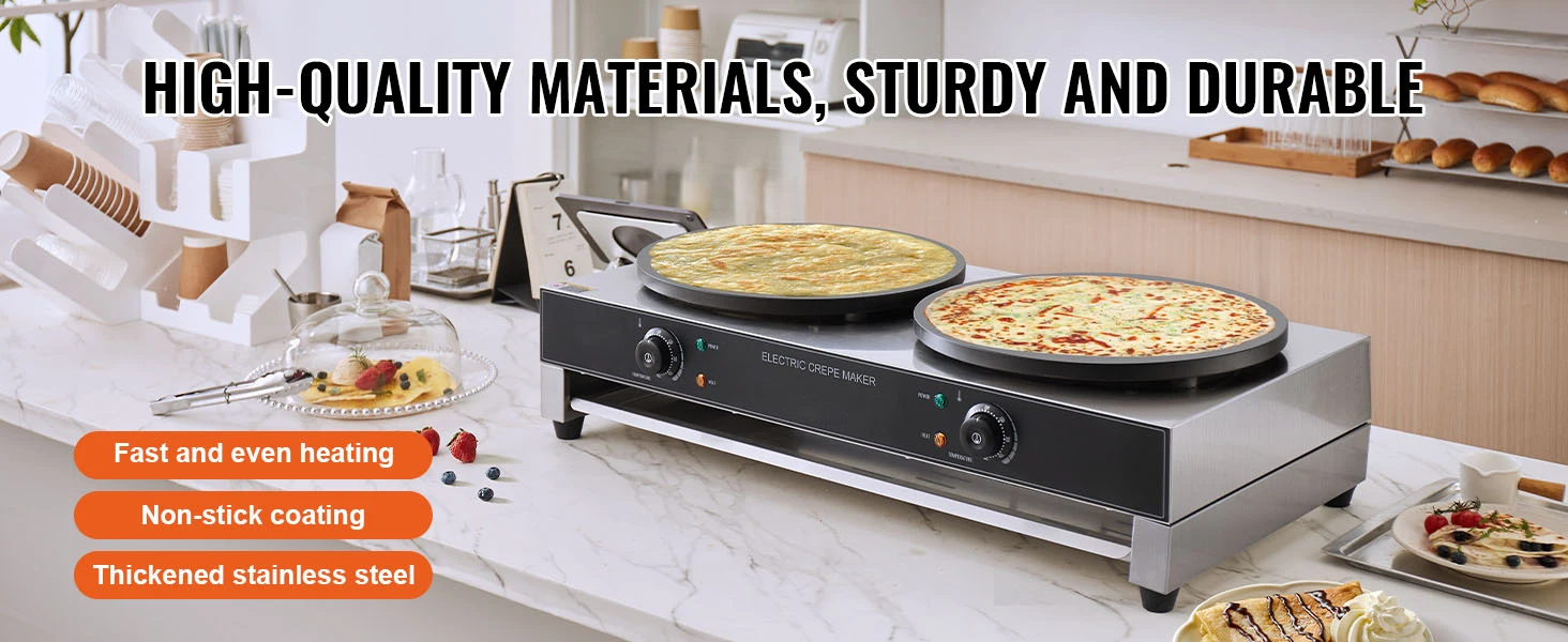 SucceBuy 16inch Electric Crepe Maker Double Head Commercial Crepe Machine 3400W Flat Plate Crepe Griddle Nonstick Pancake Stove