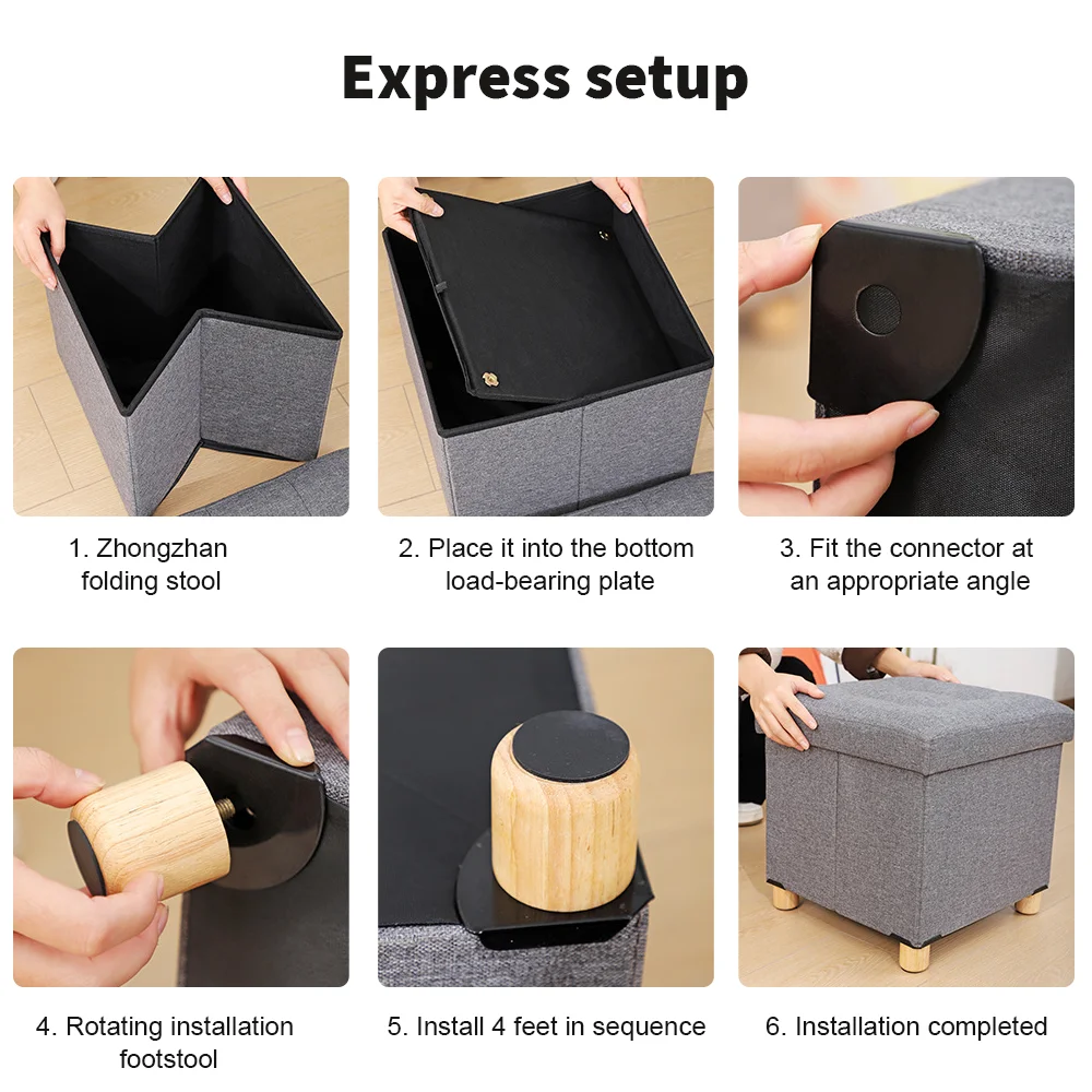 Storage Foot Stool Foldable Bench Seat Stool Footchair Removable Lid Upholstered Seat 76*38*38cm/38*38*32cm