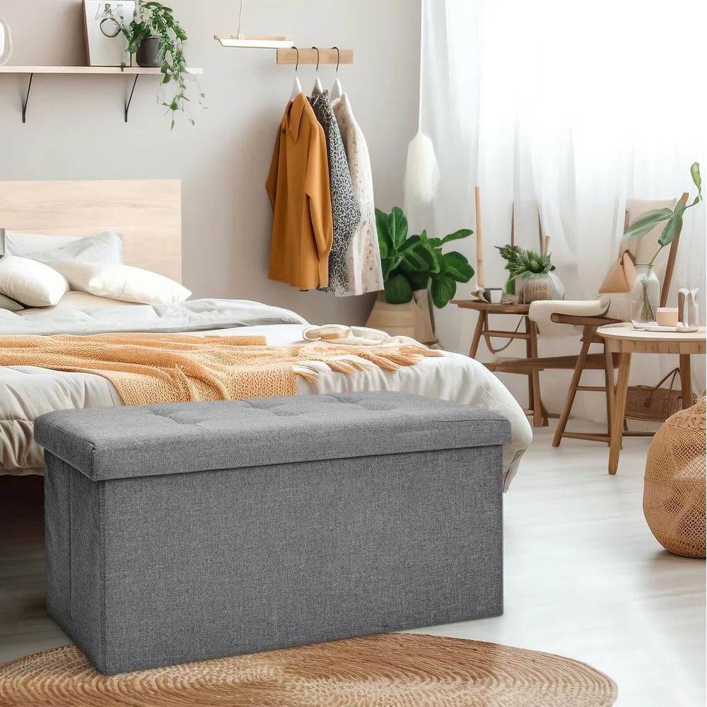 Storage Foot Stool Foldable Bench Seat Stool Footchair Removable Lid Upholstered Seat 76*38*38cm/38*38*32cm