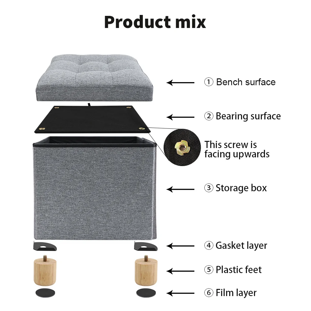 Storage Foot Stool Foldable Bench Seat Stool Footchair Removable Lid Upholstered Seat 76*38*38cm/38*38*32cm