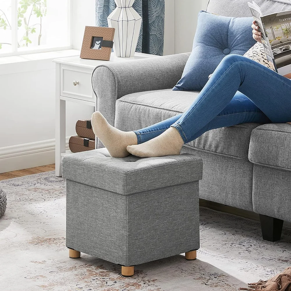 Storage Foot Stool Foldable Bench Seat Stool Footchair Removable Lid Upholstered Seat 76*38*38cm/38*38*32cm