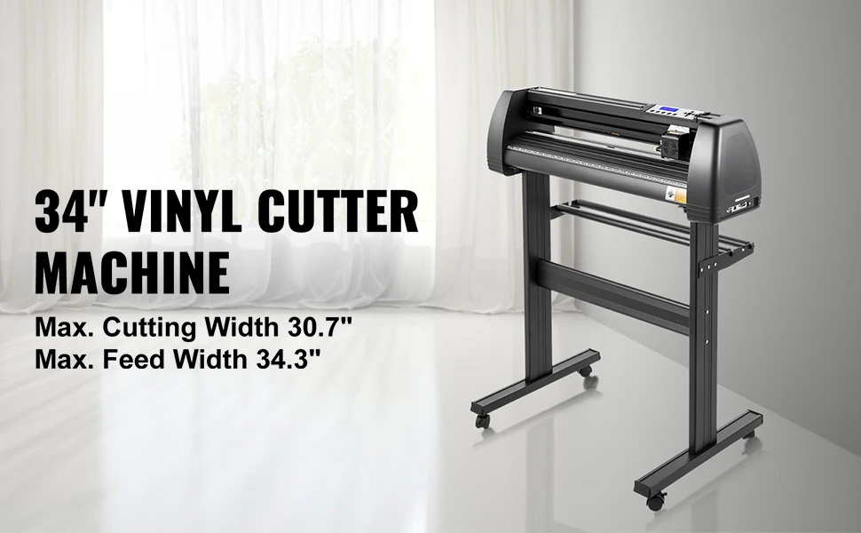 SucceBuy Vinyl Cutter Machine 34in / 870mm LED Plotter Printer Precise Manual Positioning Softwares Support MAC Windows Systems