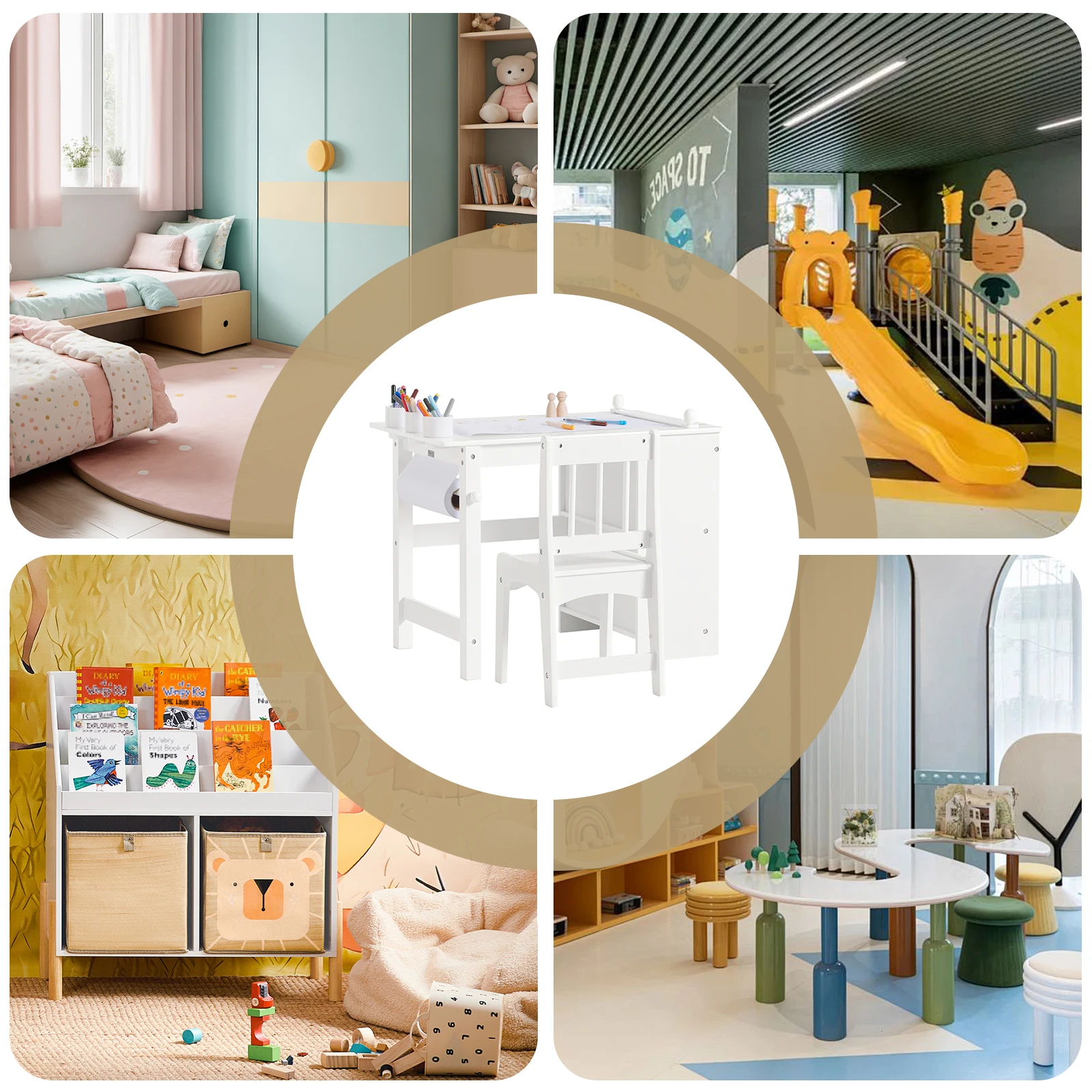 SoBuy KMB60 2 PCs kids table and chair set with stickers DIY kids desk with 3 pen holders