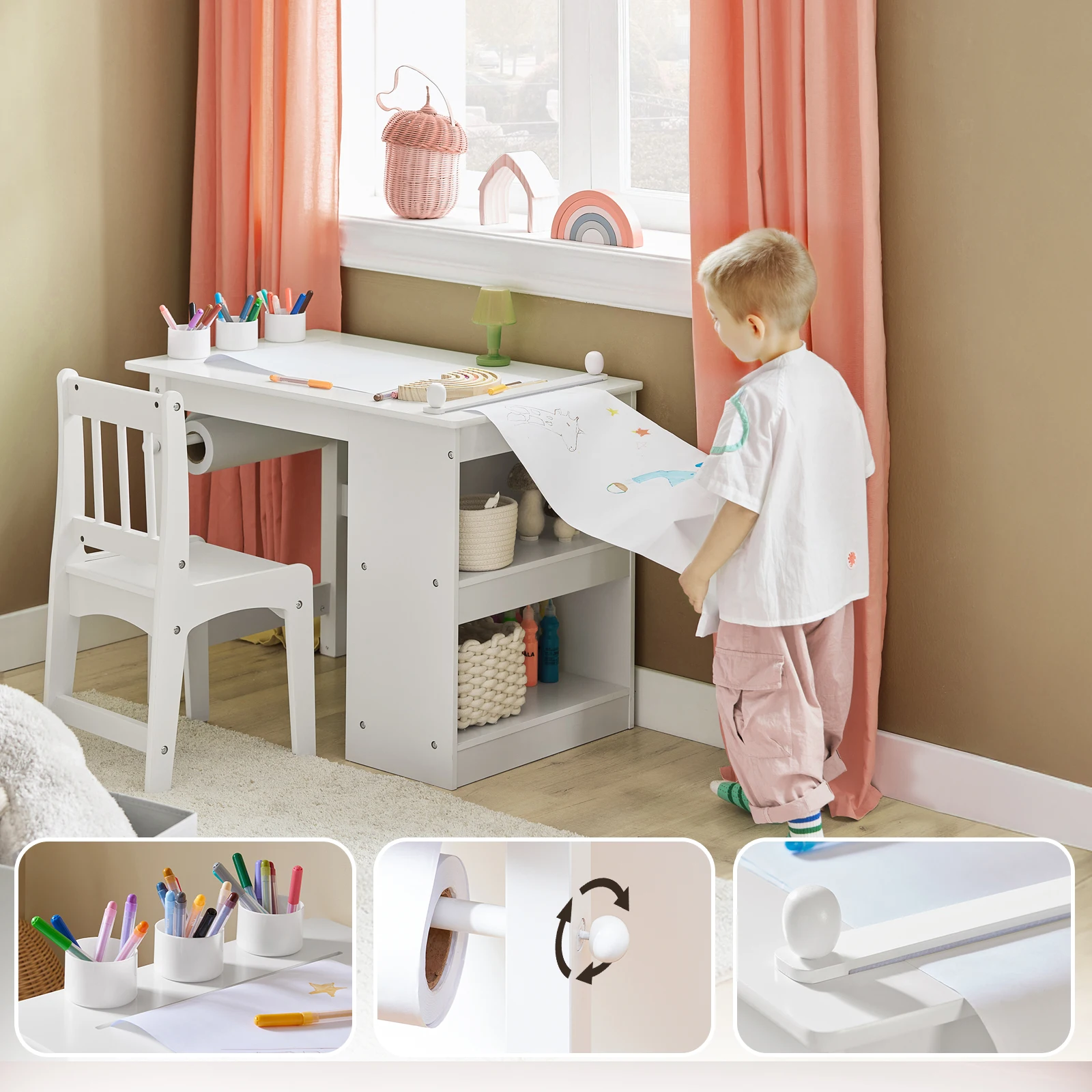 SoBuy KMB60 2 PCs kids table and chair set with stickers DIY kids desk with 3 pen holders