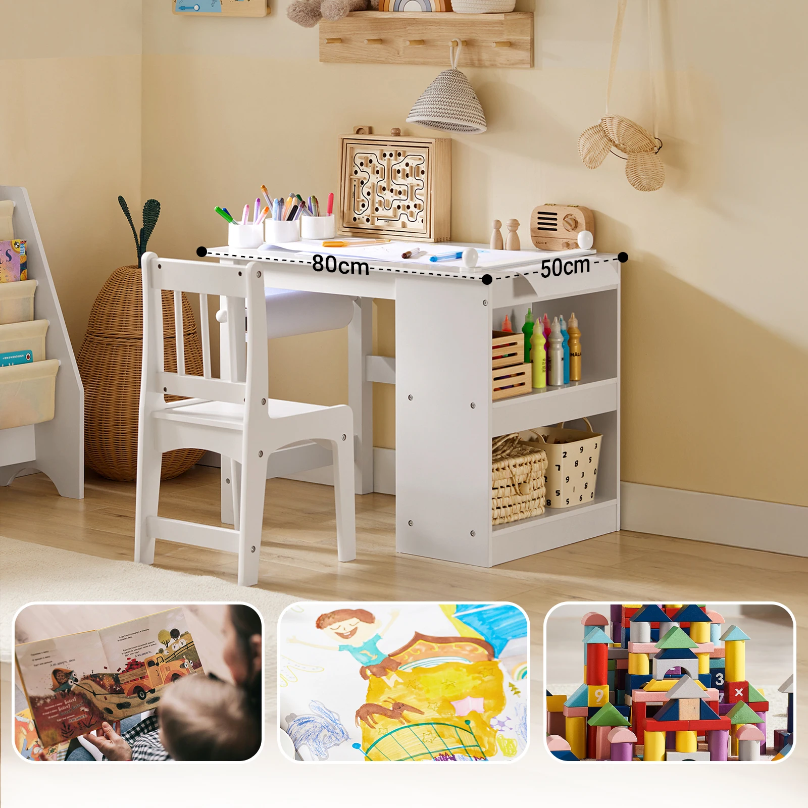 SoBuy KMB60 2 PCs kids table and chair set with stickers DIY kids desk with 3 pen holders