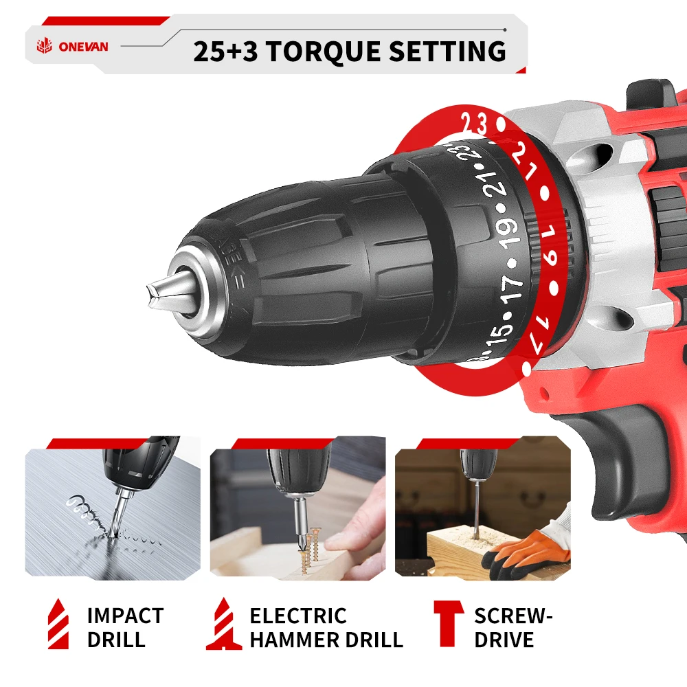 ONEVAN 500W Cordless Electric Drill 38N.M Torque Power Drill Tool Set for Construction&Carpentry&Home Diy For Makita Battery Pin