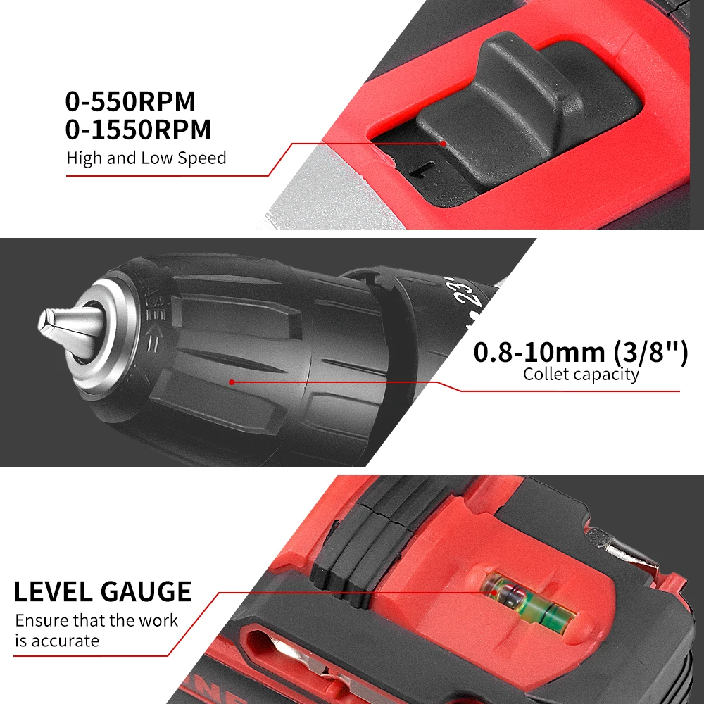 ONEVAN 500W Cordless Electric Drill 38N.M Torque Power Drill Tool Set for Construction&Carpentry&Home Diy For Makita Battery Pin