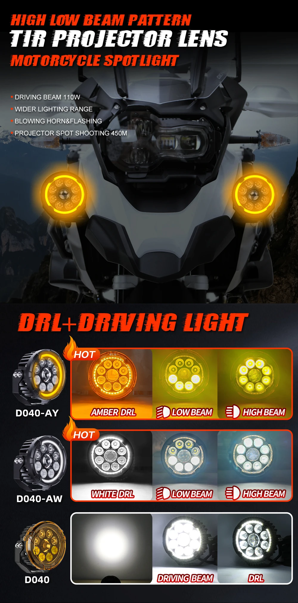 CO LIGHT 5 inch Newest Motorcycle Auxiliary Fog Lights High Low Beam Amber DRL Led Spot Lights For BMW R 1200 GS LC Adventure