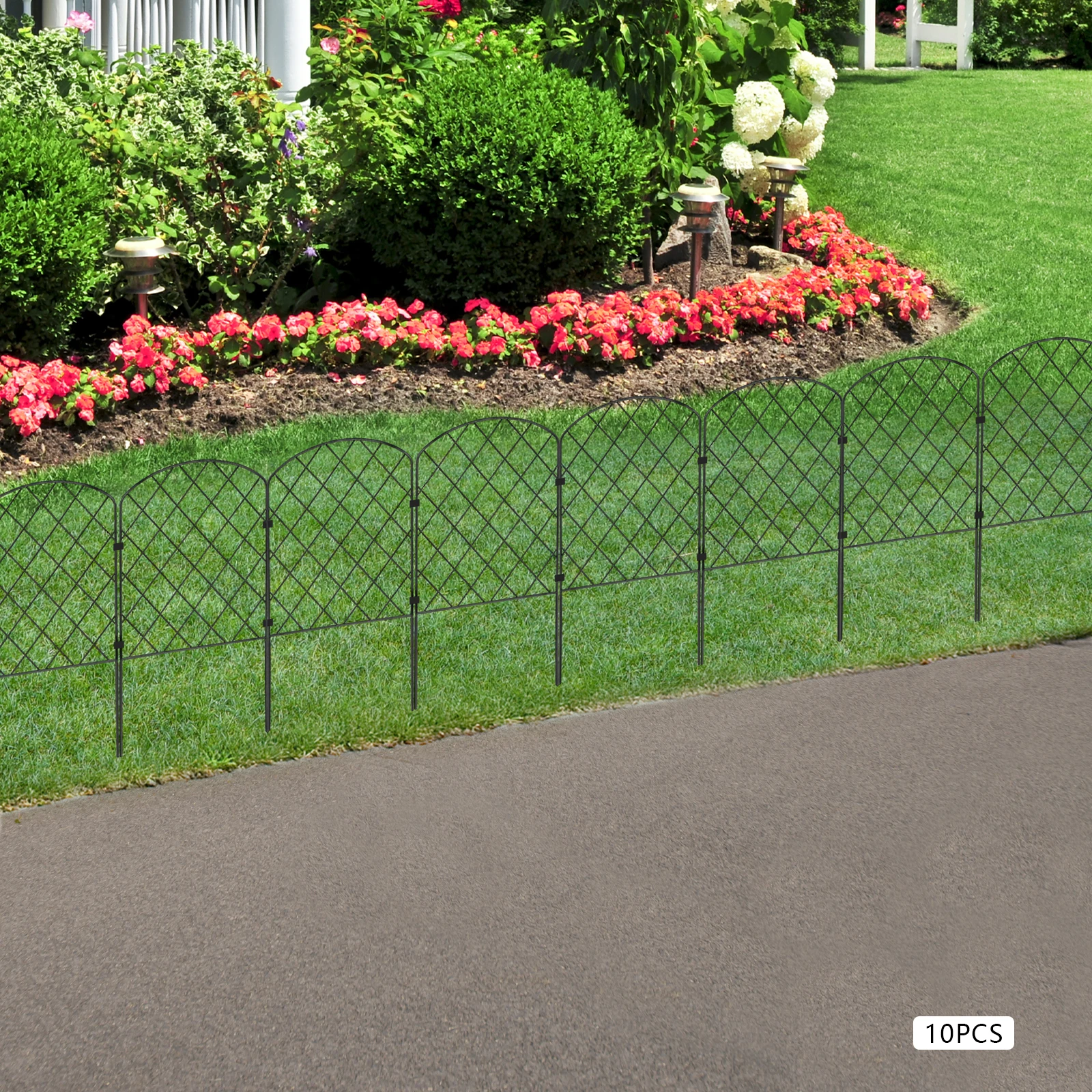 10pcs Metal Garden Fence Panels Decorative Garden Fence Animal Barrier Iron Fence Panels 61x33x6cm Diamond