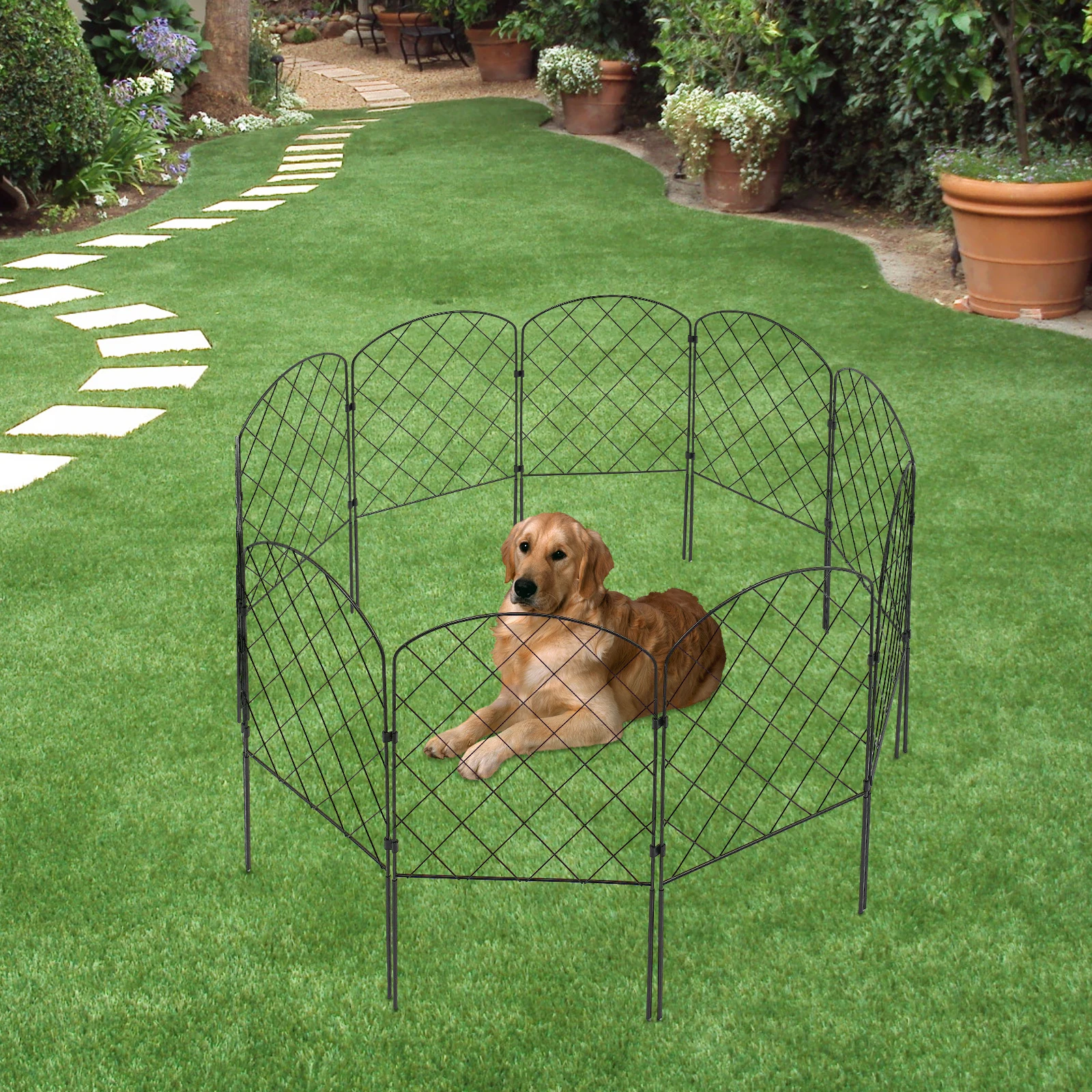 10pcs Metal Garden Fence Panels Decorative Garden Fence Animal Barrier Iron Fence Panels 61x33x6cm Diamond