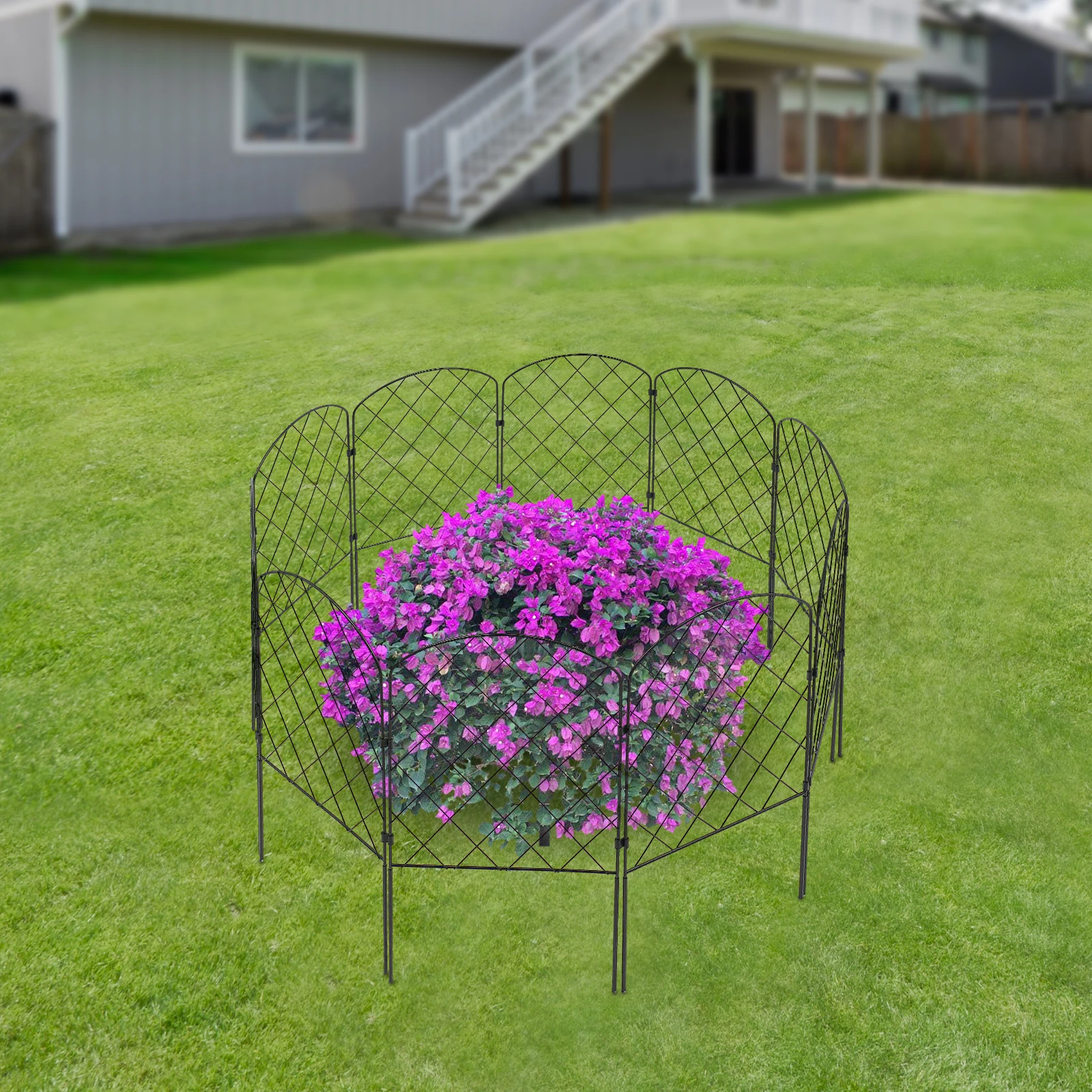 10pcs Metal Garden Fence Panels Decorative Garden Fence Animal Barrier Iron Fence Panels 61x33x6cm Diamond