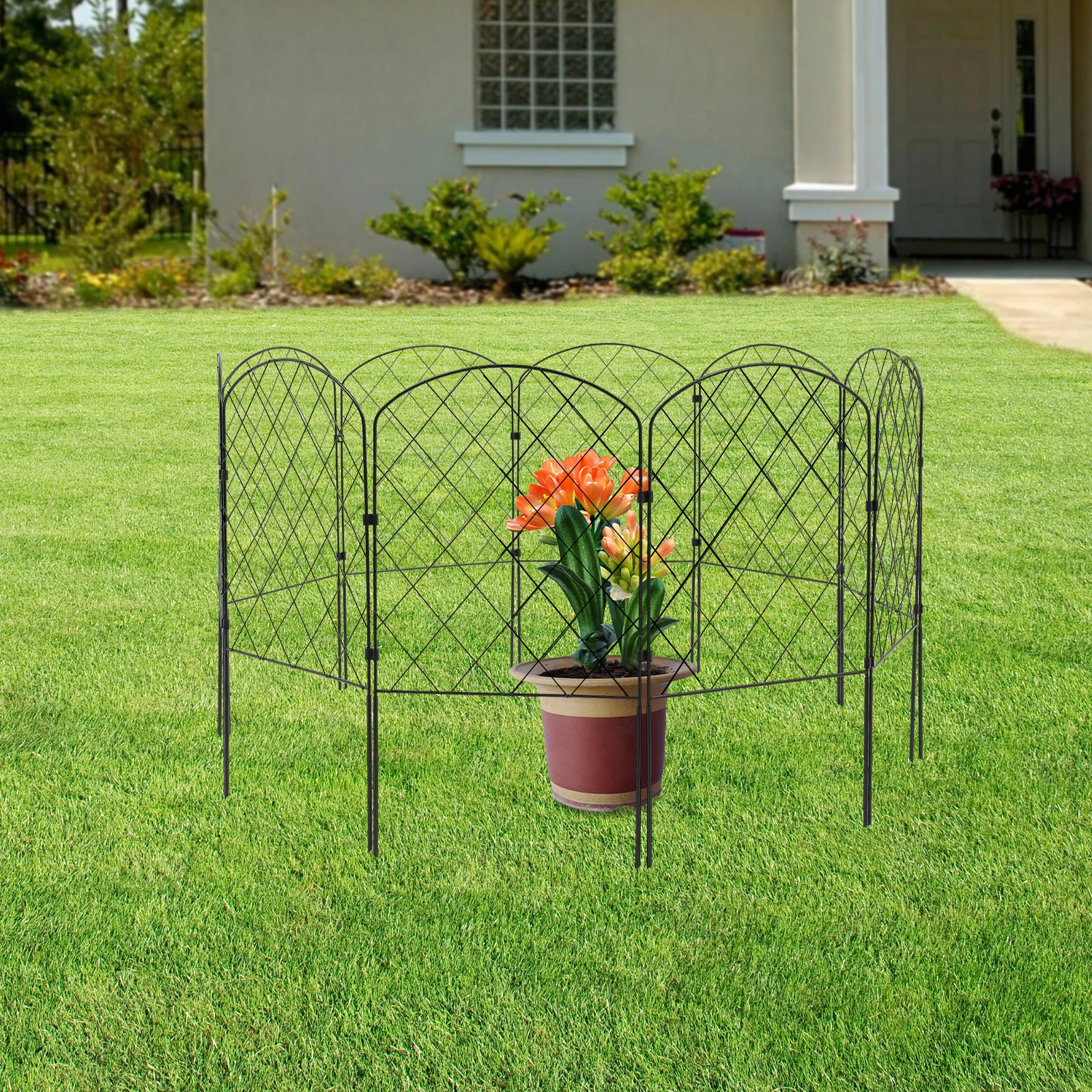 10pcs Metal Garden Fence Panels Decorative Garden Fence Animal Barrier Iron Fence Panels 61x33x6cm Diamond