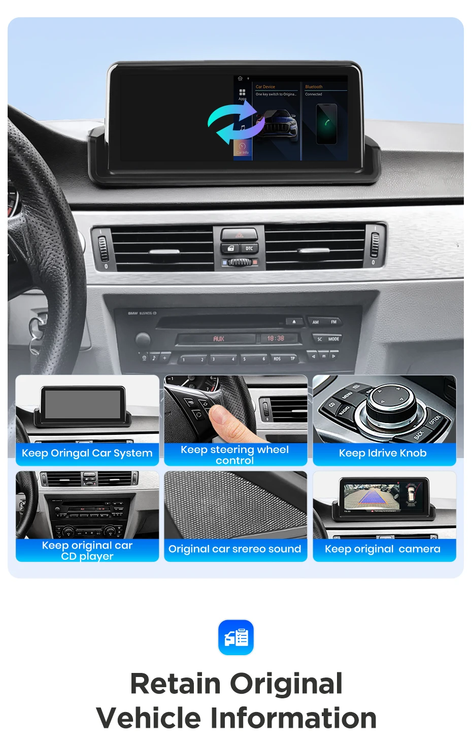 Junsun CarPlay For Apple Car Radio Multimedia For BMW E90 E91 E92 E93 2005-2012 Bluetooth Wireless Android Auto 4G GPS Stereo
