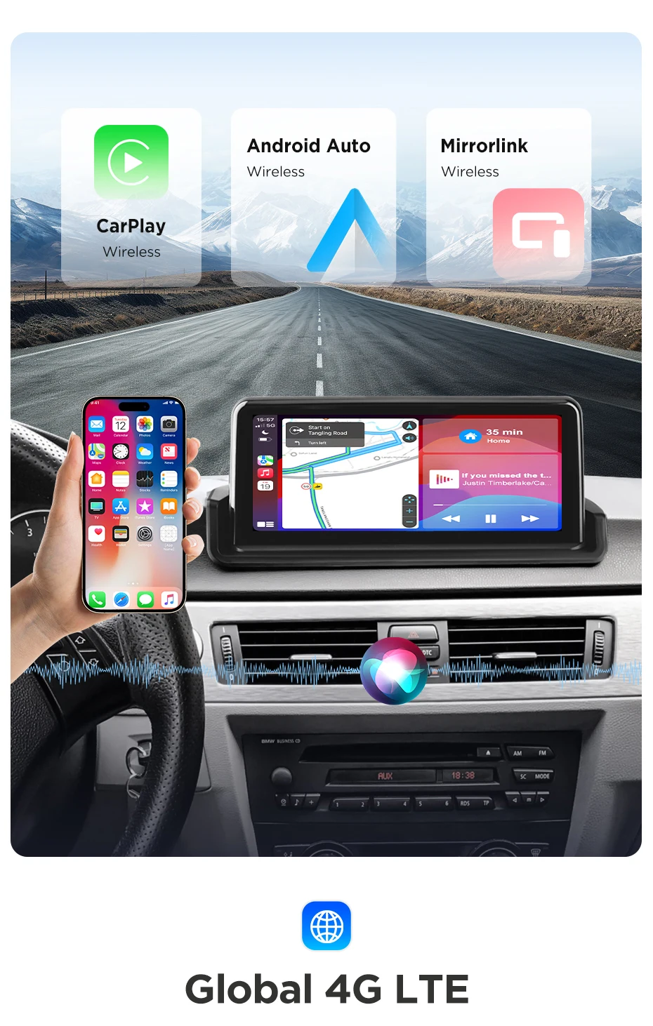 Junsun CarPlay For Apple Car Radio Multimedia For BMW E90 E91 E92 E93 2005-2012 Bluetooth Wireless Android Auto 4G GPS Stereo