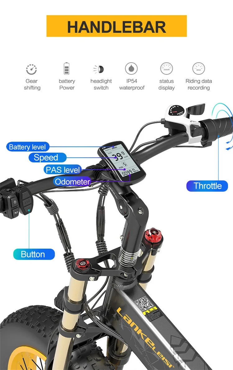 LANKELEISI X3000Plus Electric Bicycle 1000W Motor 48V17.5AH Lithium Battery Electric Bike Aldult 20*4.0Inch Fat Tire City E-Bike