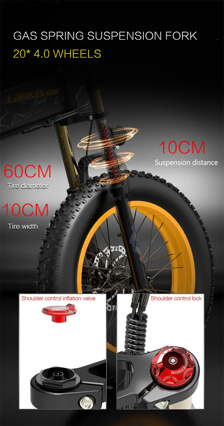 LANKELEISI X3000Plus Electric Bicycle 1000W Motor 48V17.5AH Lithium Battery Electric Bike Aldult 20*4.0Inch Fat Tire City E-Bike