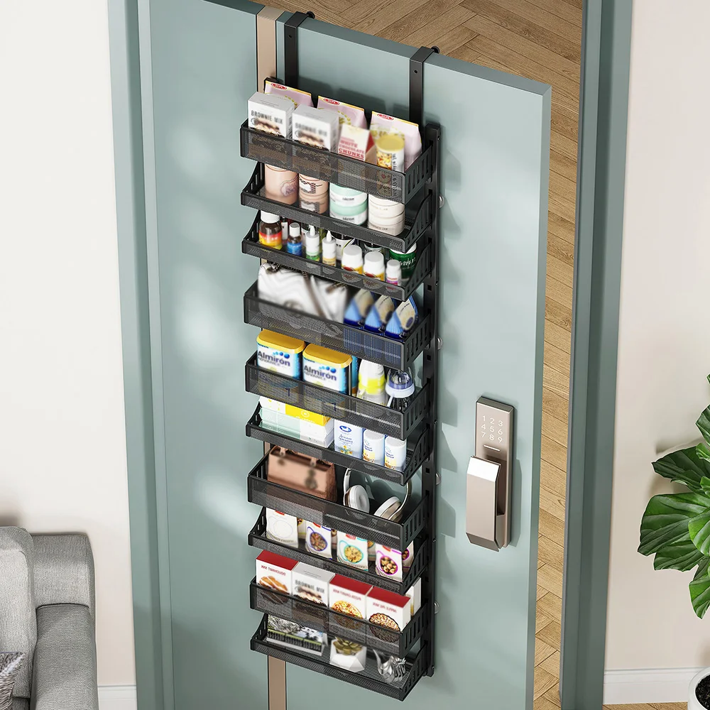 10 Layers Kitchen Door Storage Rack Without Punching Pantry Door Hanging Storage Basket Adjustable Hanging Shelf Door Back Rack