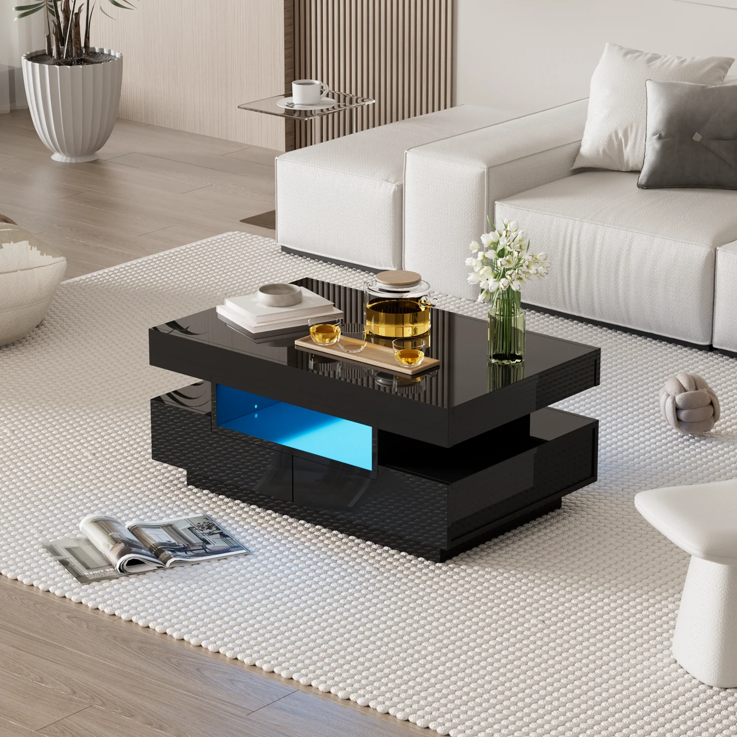 Coffee Table Rectangular Coffee Table Living Room Table Modern High Gloss Rectangular Coffee Table Tea Table Storage Living Room