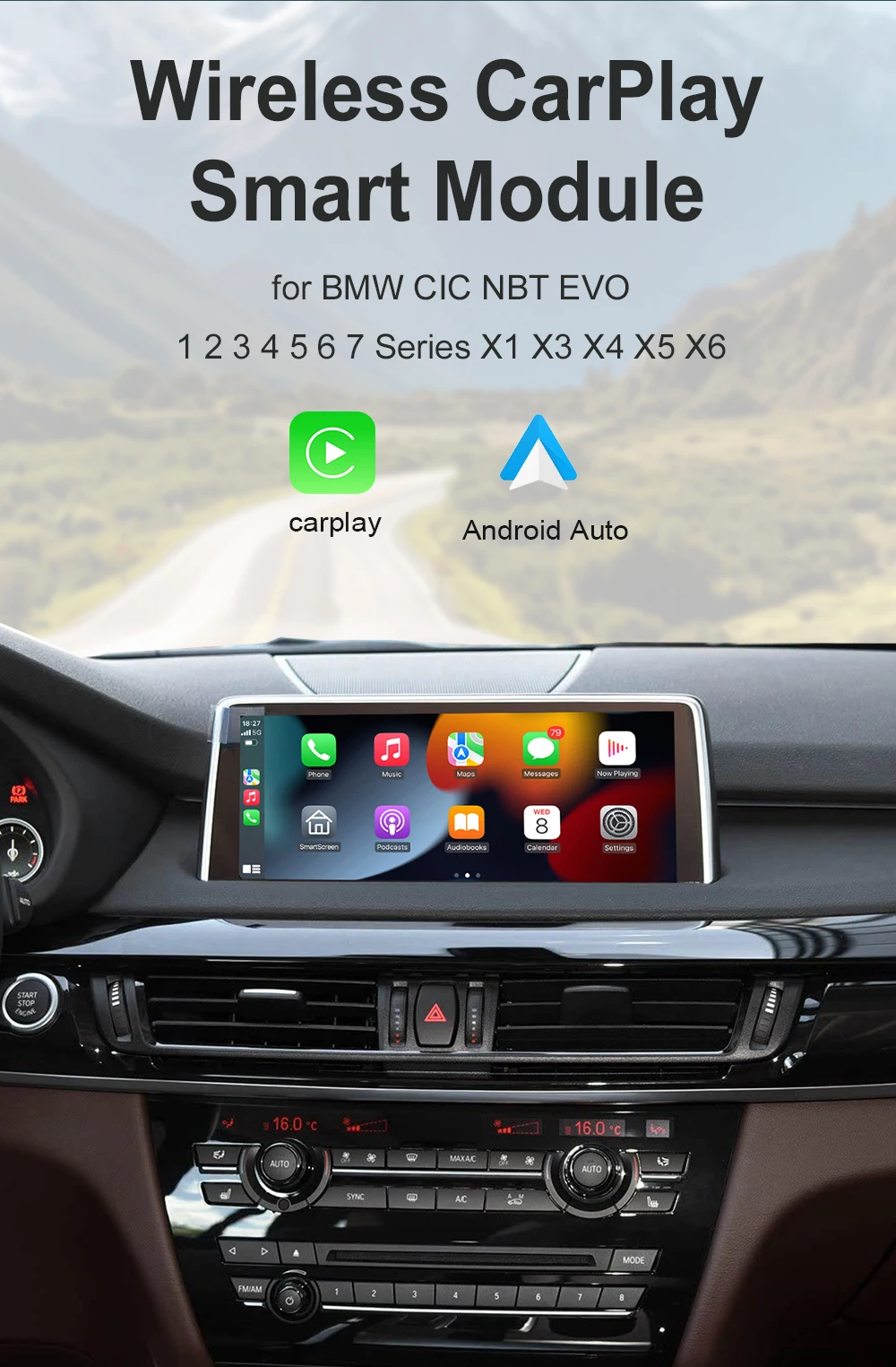 REEIIO For BMW X5 X6 F15 F16 F85 F86 F70 E71 E72 NBT CIC Wireless CarPlay Support for Android Auto AirPlay Mirroring Camera