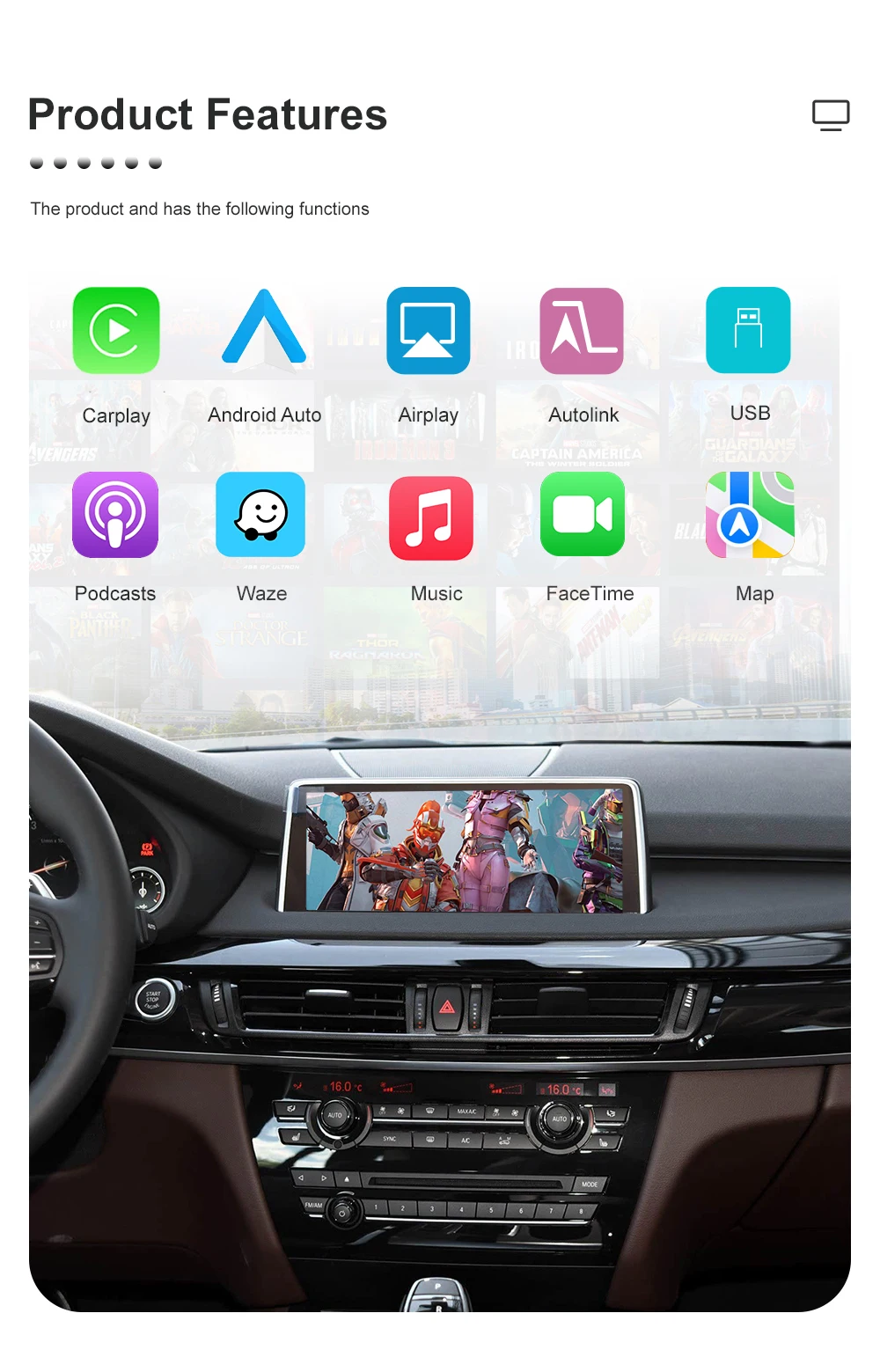REEIIO For BMW X5 X6 F15 F16 F85 F86 F70 E71 E72 NBT CIC Wireless CarPlay Support for Android Auto AirPlay Mirroring Camera