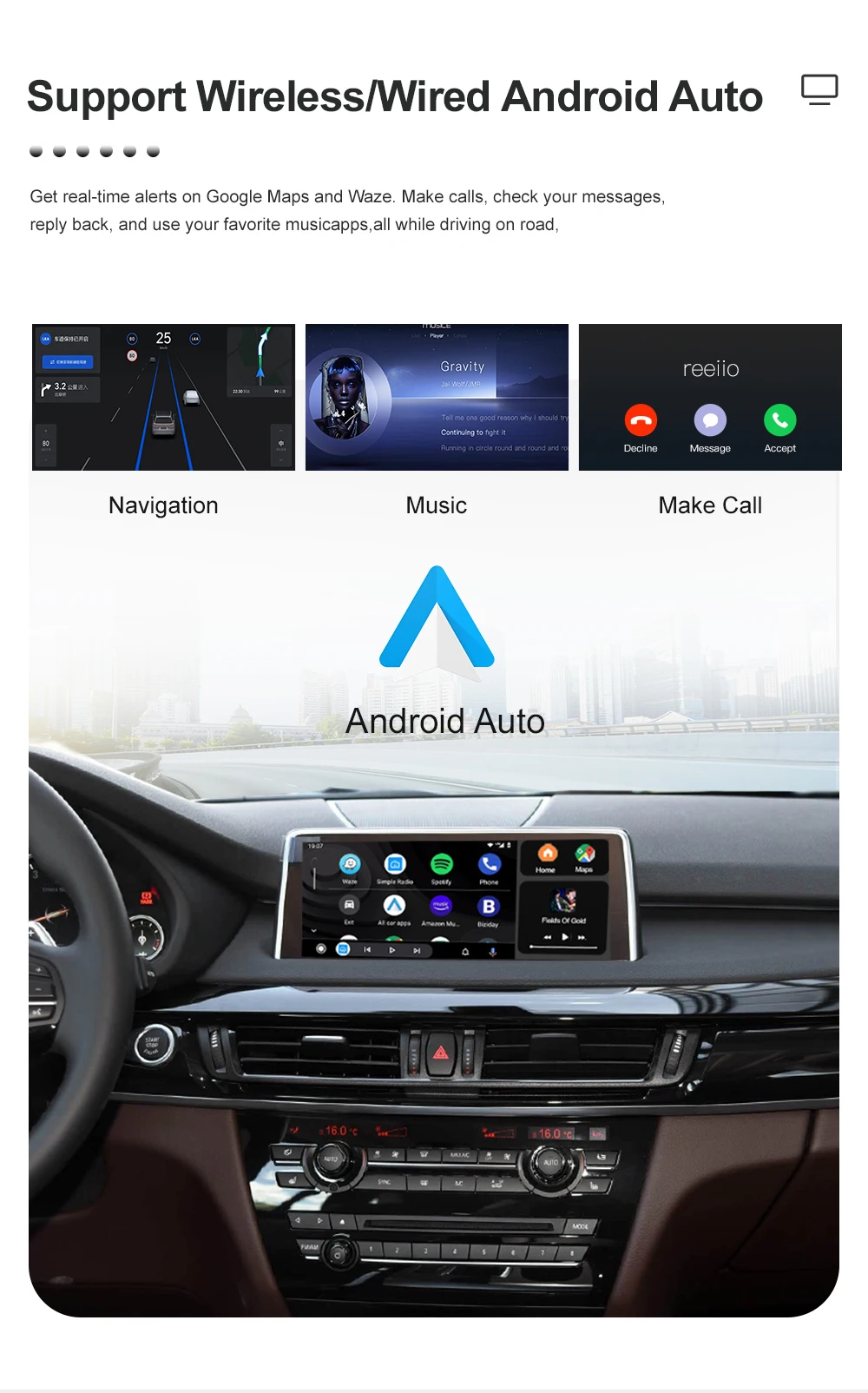 REEIIO For BMW X5 X6 F15 F16 F85 F86 F70 E71 E72 NBT CIC Wireless CarPlay Support for Android Auto AirPlay Mirroring Camera