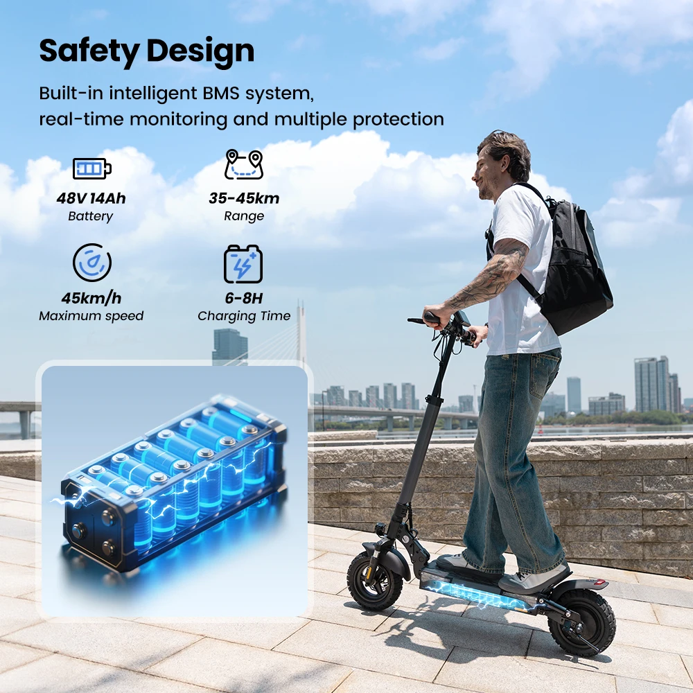 W9 10 inch Off Road Electric Scooter 1000W Rear Motor 48V14Ah Battery 45km/h 35-45KM Range Dual Disc Brakes With APP E Scooter