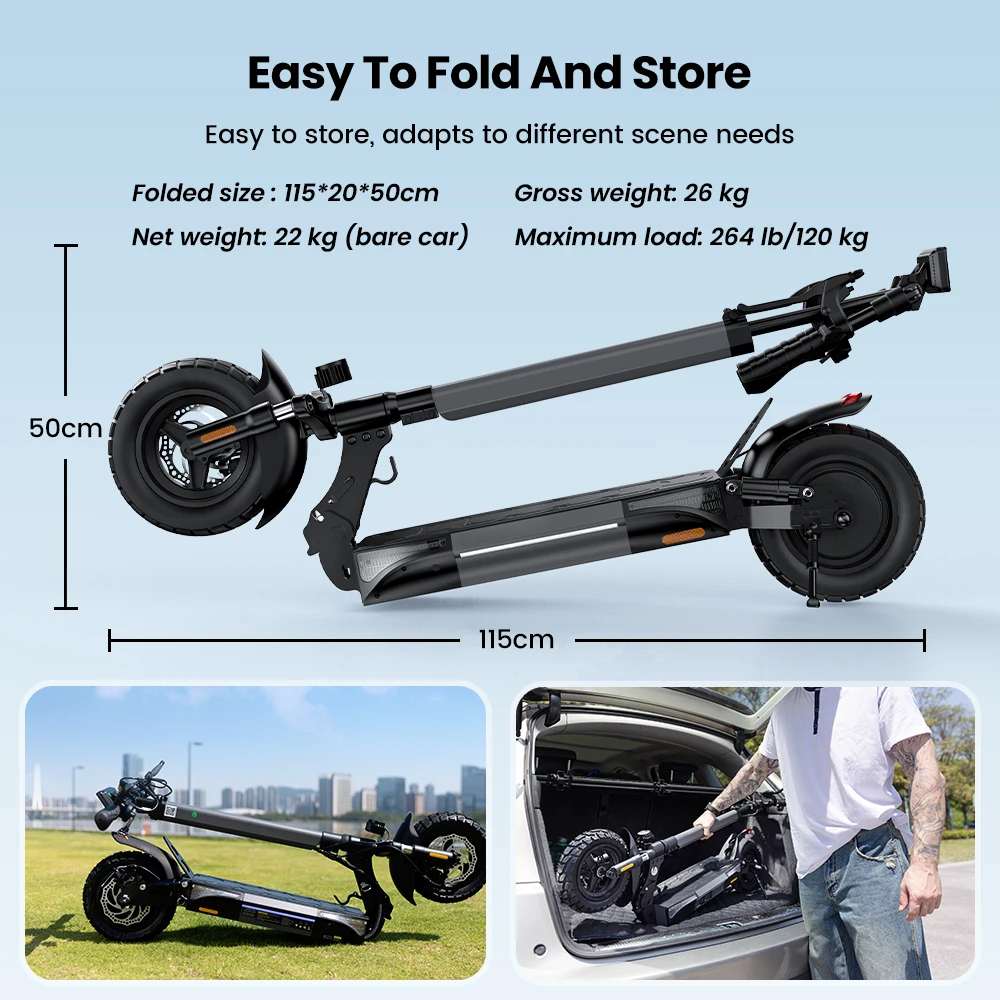 W9 10 inch Off Road Electric Scooter 1000W Rear Motor 48V14Ah Battery 45km/h 35-45KM Range Dual Disc Brakes With APP E Scooter