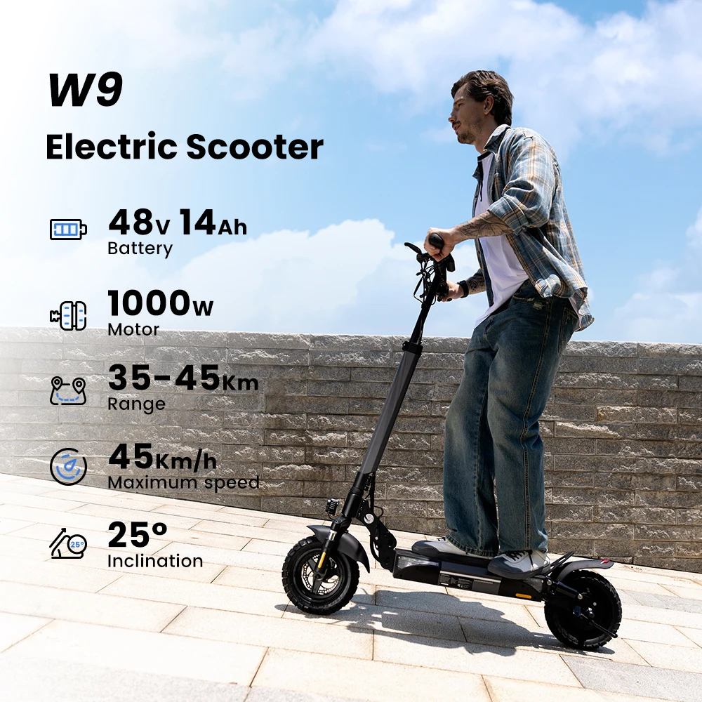 W9 10 inch Off Road Electric Scooter 1000W Rear Motor 48V14Ah Battery 45km/h 35-45KM Range Dual Disc Brakes With APP E Scooter