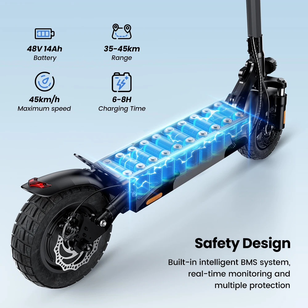 W9 10 inch Off Road Electric Scooter 1000W Rear Motor 48V14Ah Battery 45km/h 35-45KM Range Dual Disc Brakes With APP E Scooter