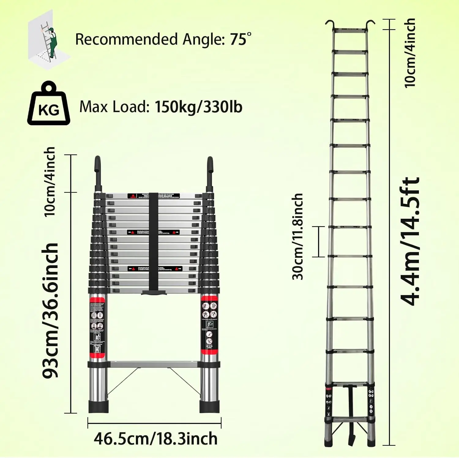Newest Telescoping Ladder 5M Stainless Steel Heavy Duty Portable Compact Ladder with Hooks 16.4FT Multi Purpose Collapsible