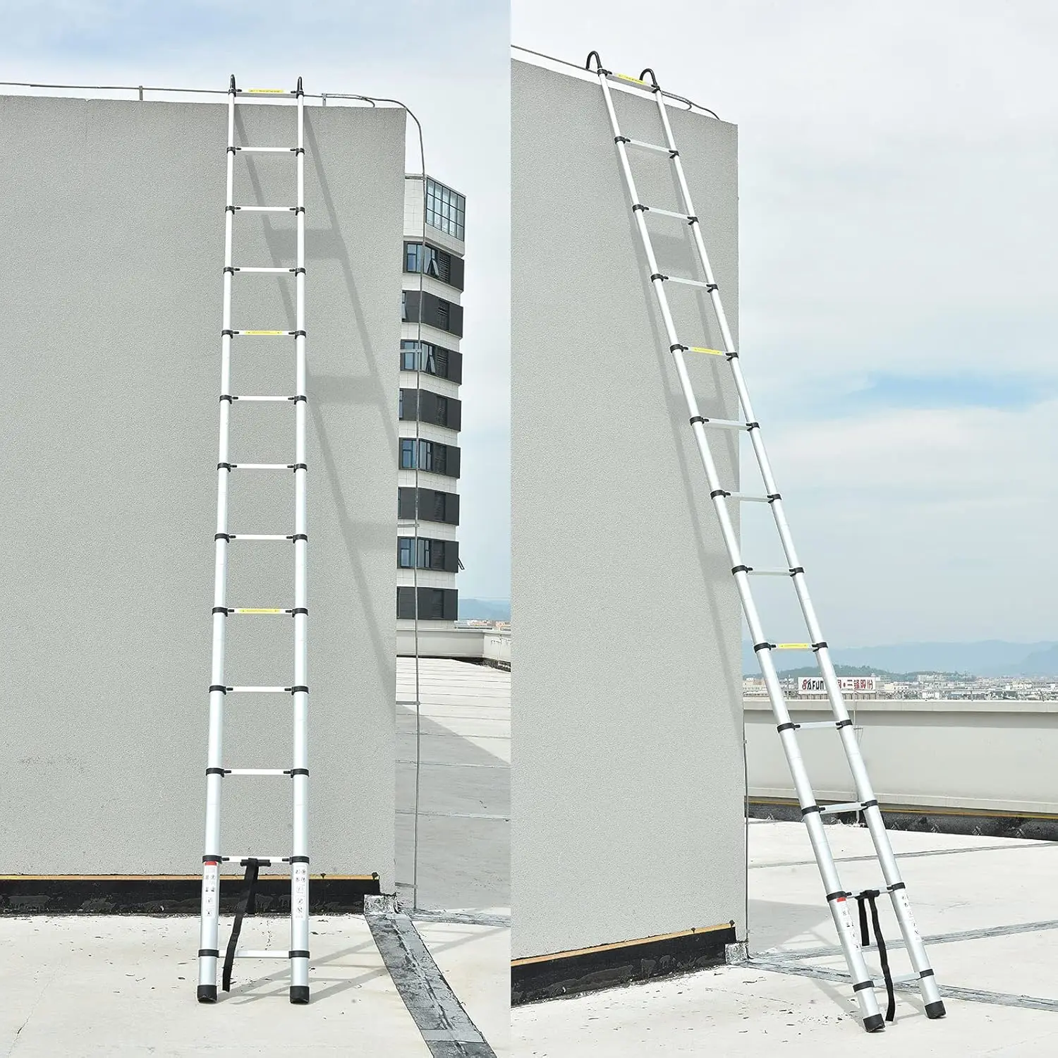 Newest Telescoping Ladder 5M Stainless Steel Heavy Duty Portable Compact Ladder with Hooks 16.4FT Multi Purpose Collapsible