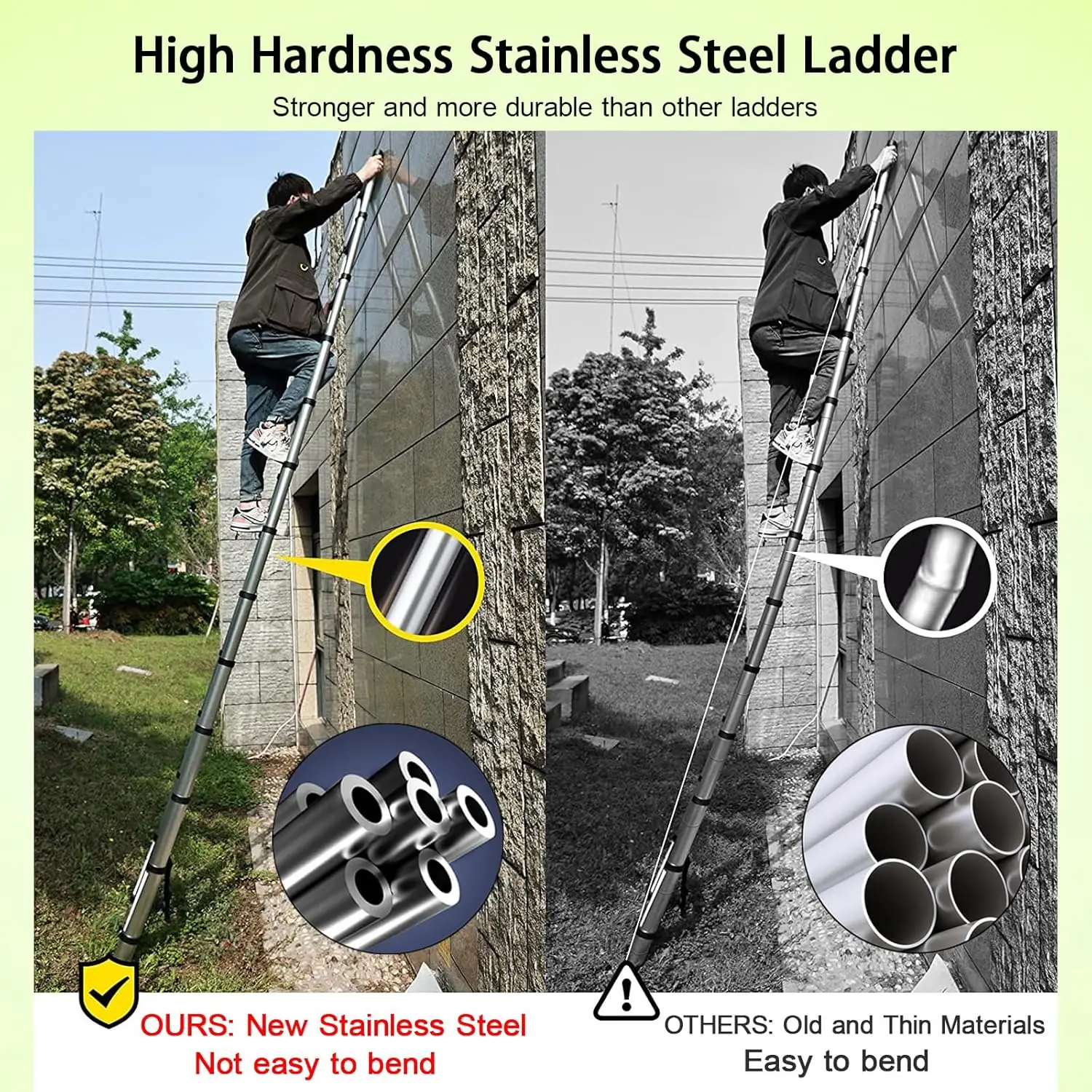 Newest Telescoping Ladder 5M Stainless Steel Heavy Duty Portable Compact Ladder with Hooks 16.4FT Multi Purpose Collapsible