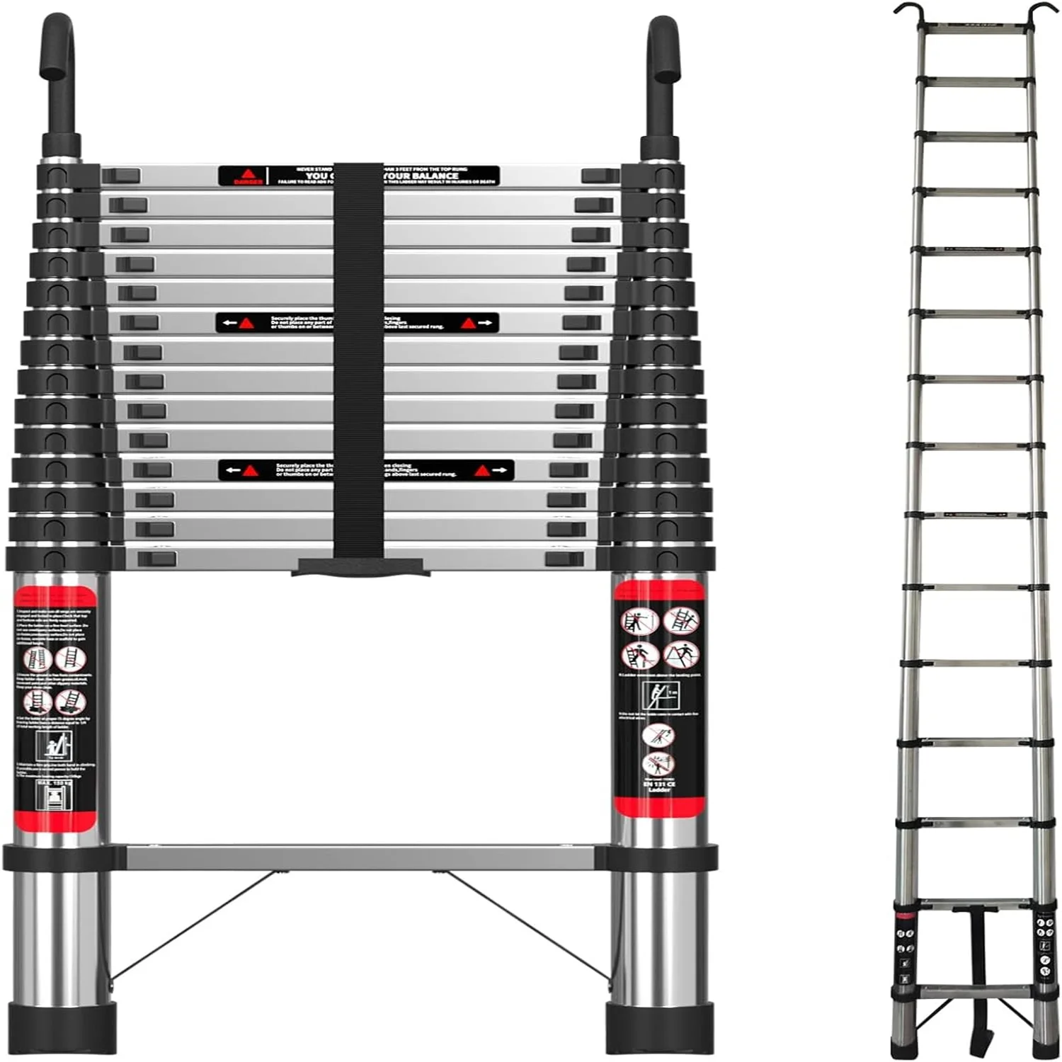 Newest Telescoping Ladder 5M Stainless Steel Heavy Duty Portable Compact Ladder with Hooks 16.4FT Multi Purpose Collapsible