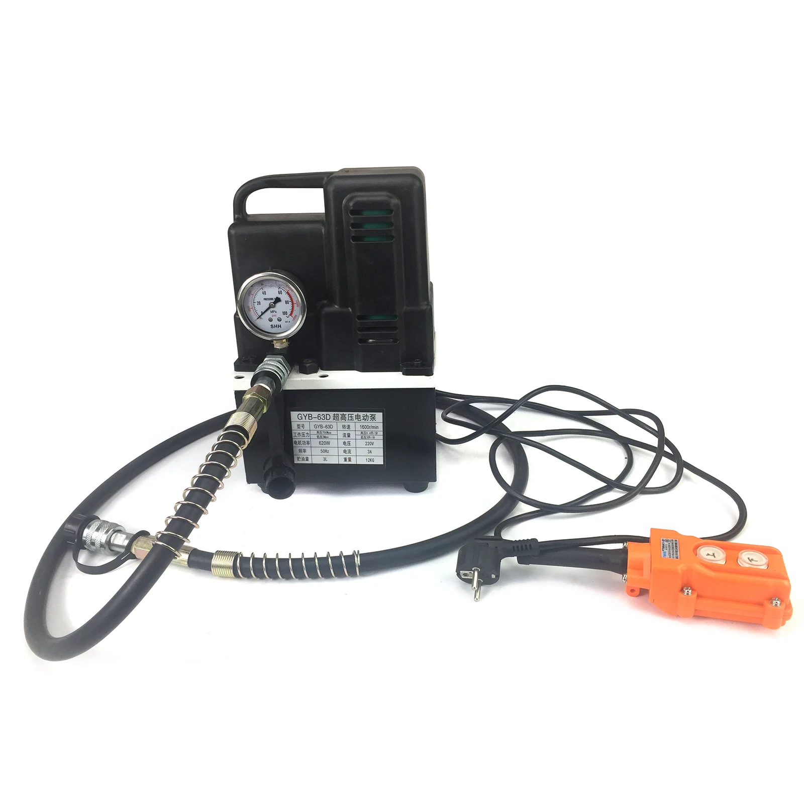 1200W Electric Hydraulic Pump, Portable 3L Oil Pump, 7-70Mpa High Pressure, Single Oil Circuit with Remote Control, GYD-63D