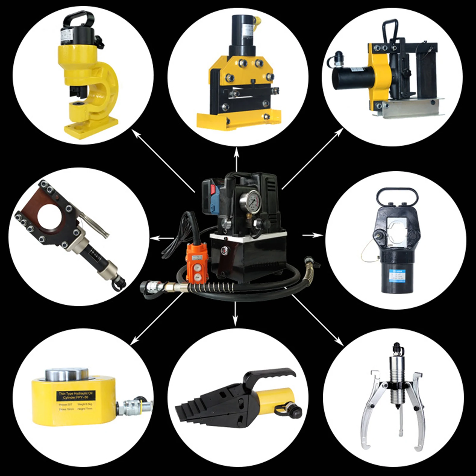 1200W Electric Hydraulic Pump, Portable 3L Oil Pump, 7-70Mpa High Pressure, Single Oil Circuit with Remote Control, GYD-63D
