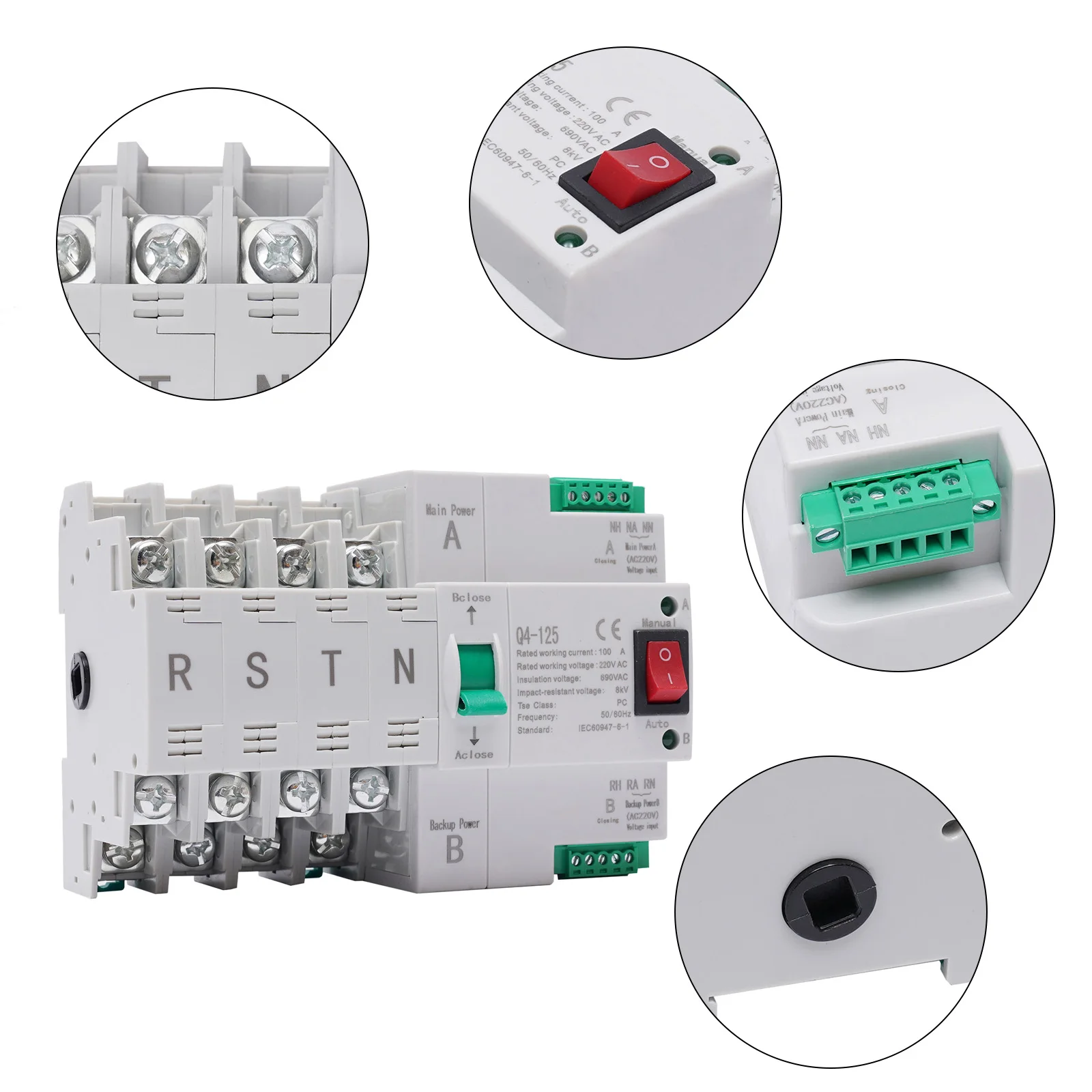4P 100A Dual Power Transfer Switch Automatic Changeover Switch Conversion Time≤50ms Tse Class PC Used in Elevators, Firefightin