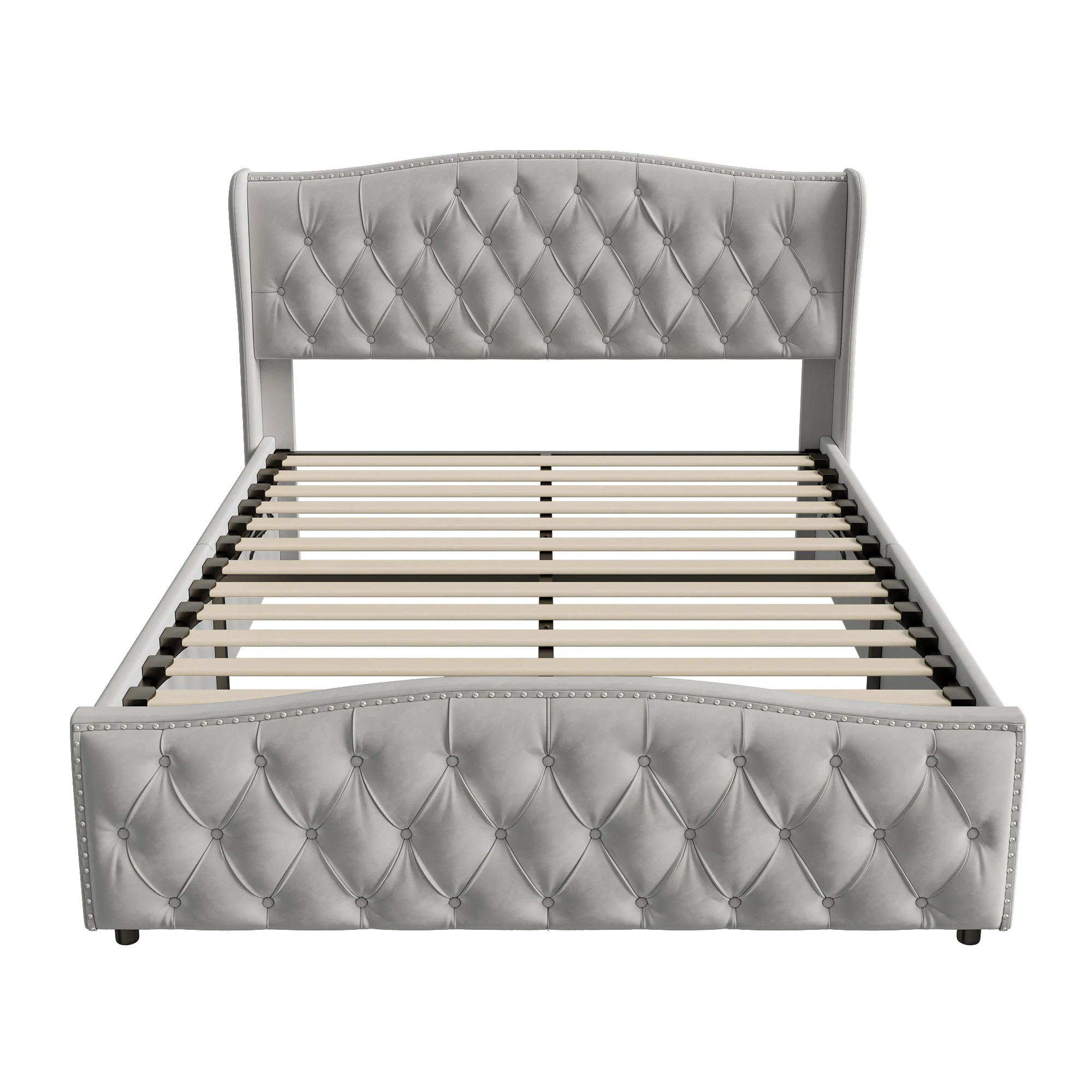 ROSAHQNDA Upholstered Bed, Hydraulic Bed In Modern Style, 140/160 X 200 Cm, Gray Flannel Rivet. Double Bed Without Mattress